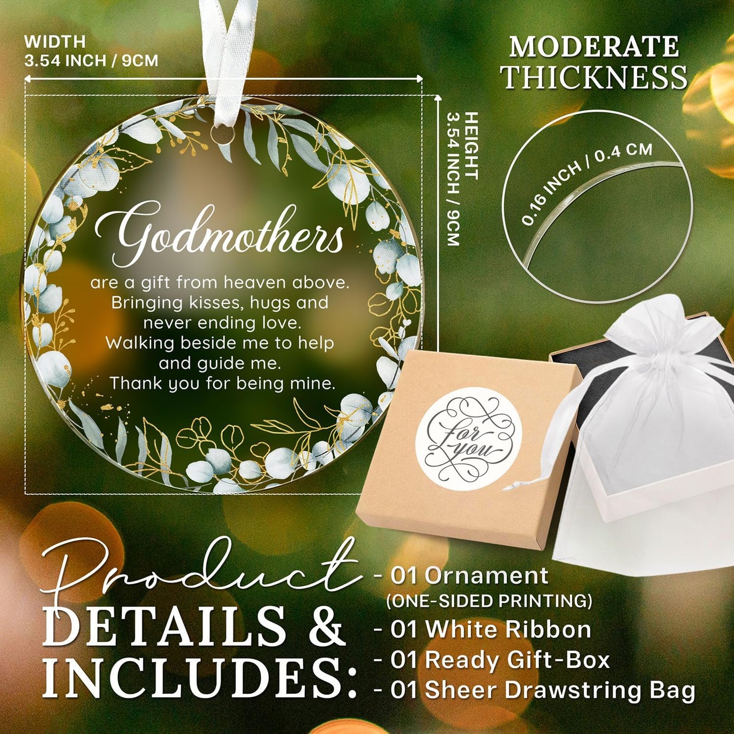HEXMOZ Godmother Ornament - Godmother Gifts, Godparent Gifts from Godchild, Catholic Ornament, Present from Godchild - Acrylic Christmas Ornaments 2025
