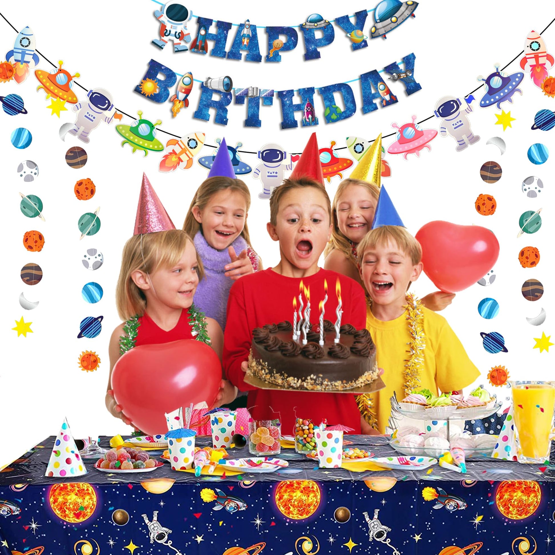 Outer Space Party Decorations - Space Theme Supplies with Happy Birthday Banner Solar System