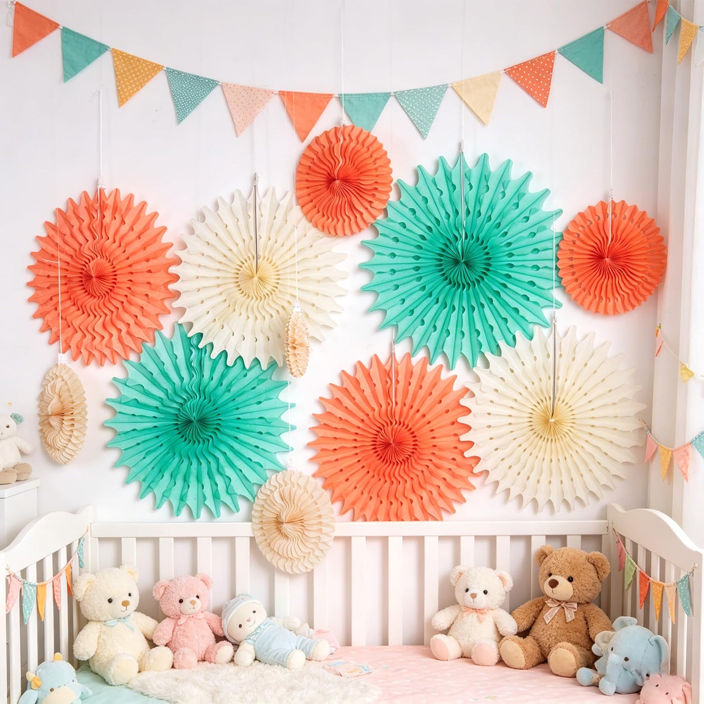 SUNBEAUTY Pack of 11 Hanging Honeycomb Paper Fans Party Decoration Paper Decoration for Birthday