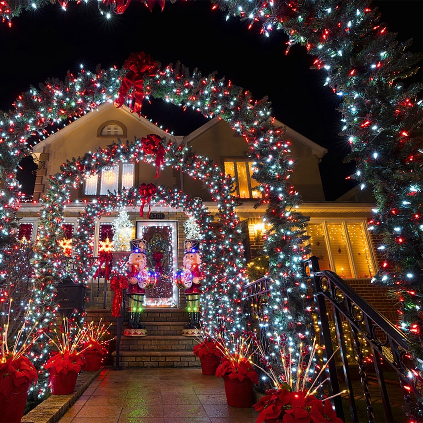 LJLNION 300 LED Christmas Lights, Extra Long 98.5FT Xmas String Lights Outdoor Indoor, 8 Lighting Modes, Plug in Waterproof Fairy Lights for Wedding Party Bedroom Garden Decorations (Red & White)