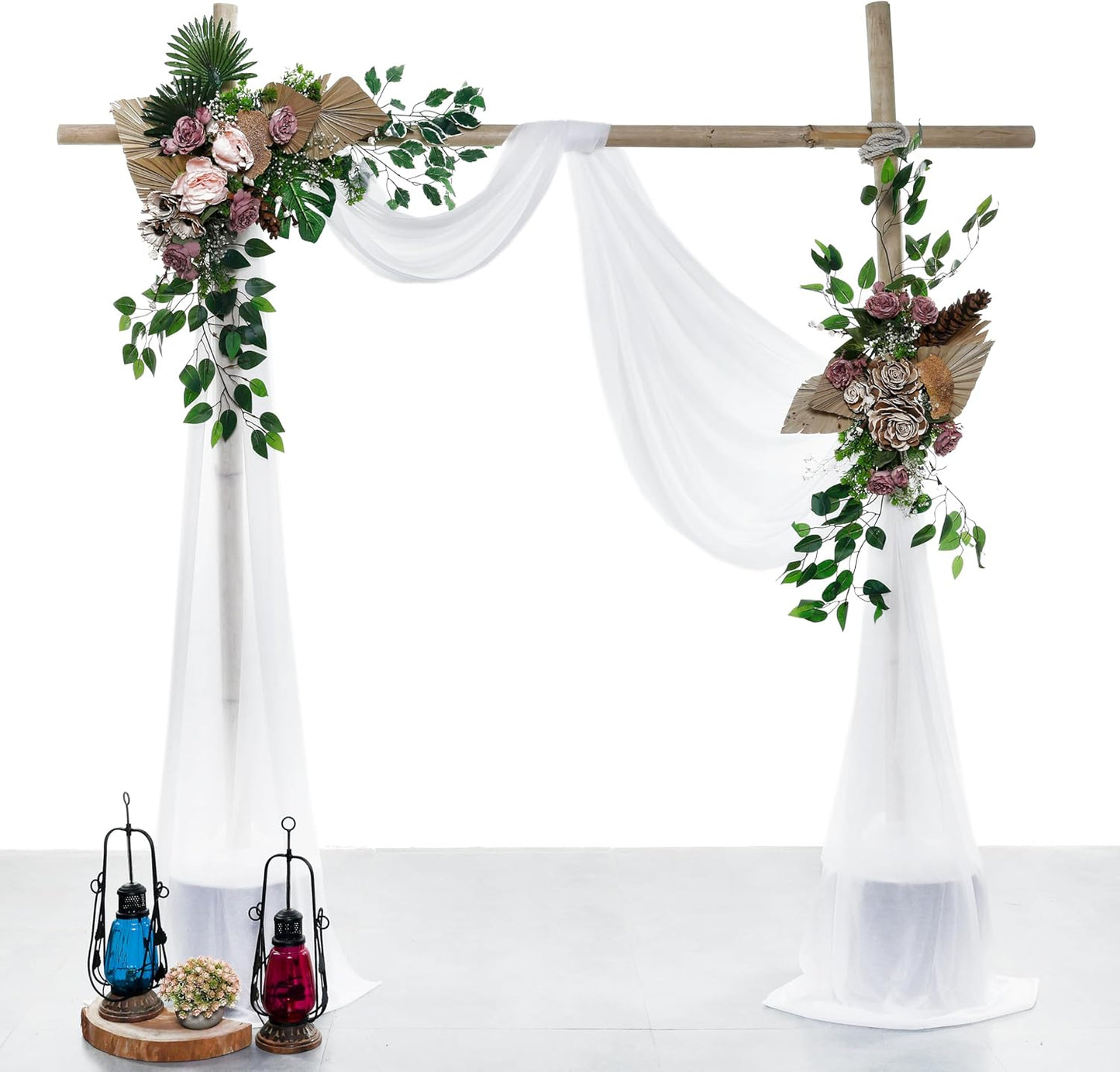 VDS Pack of 2 Panel (30 Inch X 20 Feet) Wedding Arch Draping Fabric Sheer Chiffon Fabric Drapery for Wedding Ceremony Reception Swag Backdrop Canopy Chuppah ARBO Altars Decoration (White)