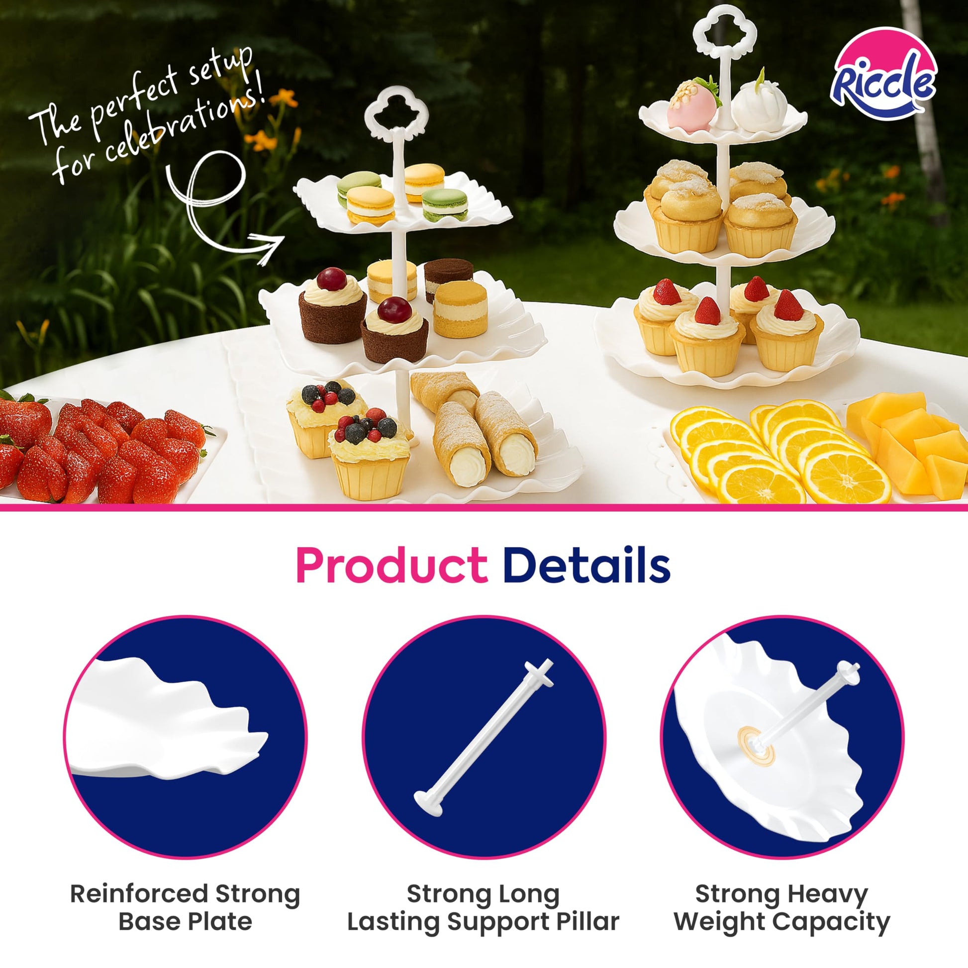 RICCLE 10Pcs Dessert Table Display Set, 3 Tiered Cupcake Stand, Cupcake Holder & Cake Stands