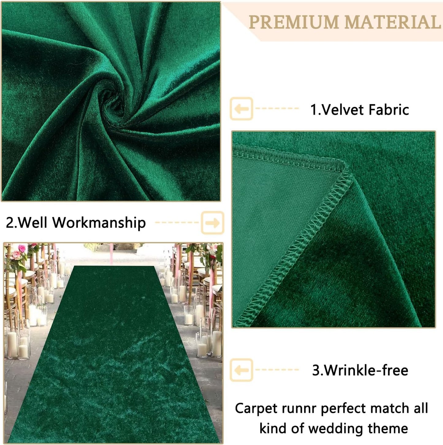 MODFUNS Hunter Green Carpet Runner for Parties 4x30FT Velvet Aisle Runner for Wedding Ceremony Aisle Floor Runners Hallway Runner Rug with Carpet Tape Wedding Runners Aisle for Beach Church Reception