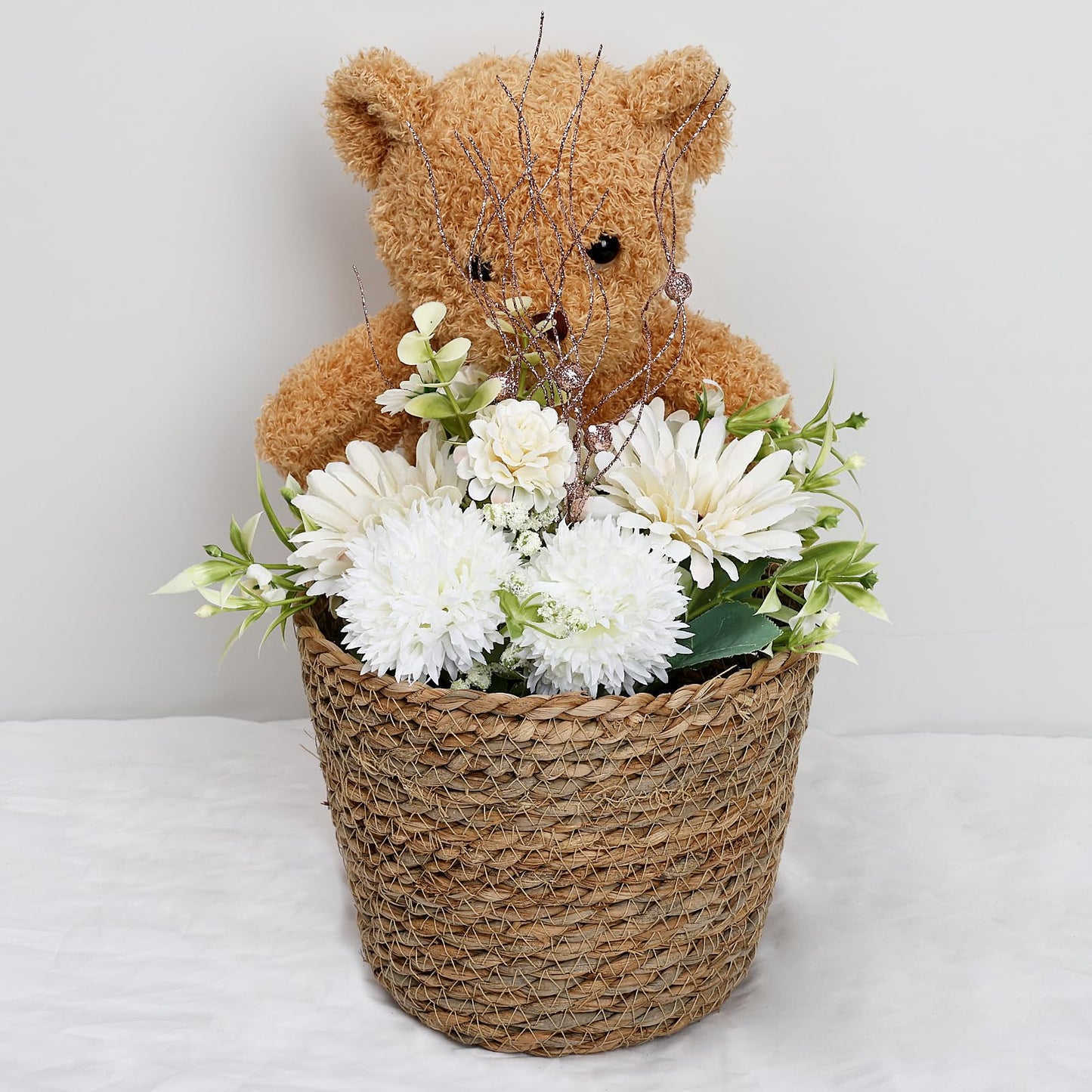 DIYDOFUN Ivory White & Rose Gold Flower Table Centerpieces, Set of 6