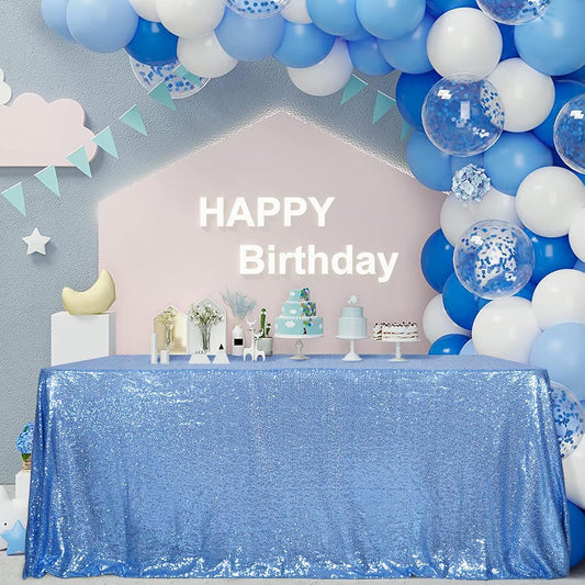 SquarePie Sequin Tablecloth 60 x 102 Inch Baby Blue Sparkly Table Linen for Wedding Party