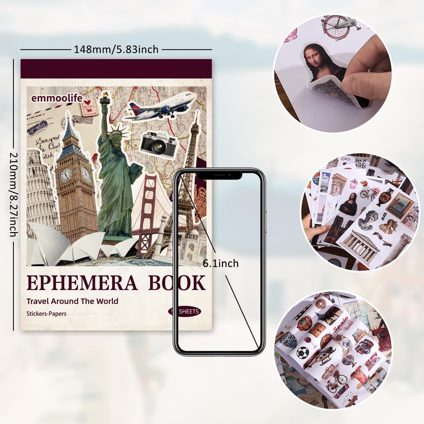 57 Sheets Vintage Travel Scrapbook Sticker Book, 500+ Vintage & Modern Stickers for Scrapbooking, 25 Pcs Ephemera Papers Art Scrapbook Supplies for Adults Teens Women Girls Junk Journal Journaling