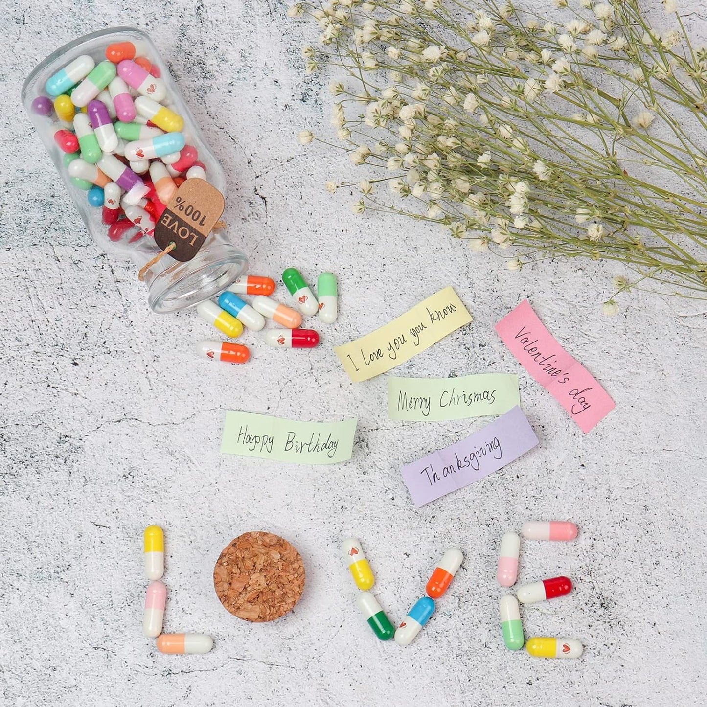 Capsule Letters Message in a Glass Bottle -Valentines Day Gifts for Her Him Boyfriend Girlfriend,Love Letter for Birthday,Valentines Day,Christmas, Anniversary,Mother's Day Gift (Style2-100pcs)