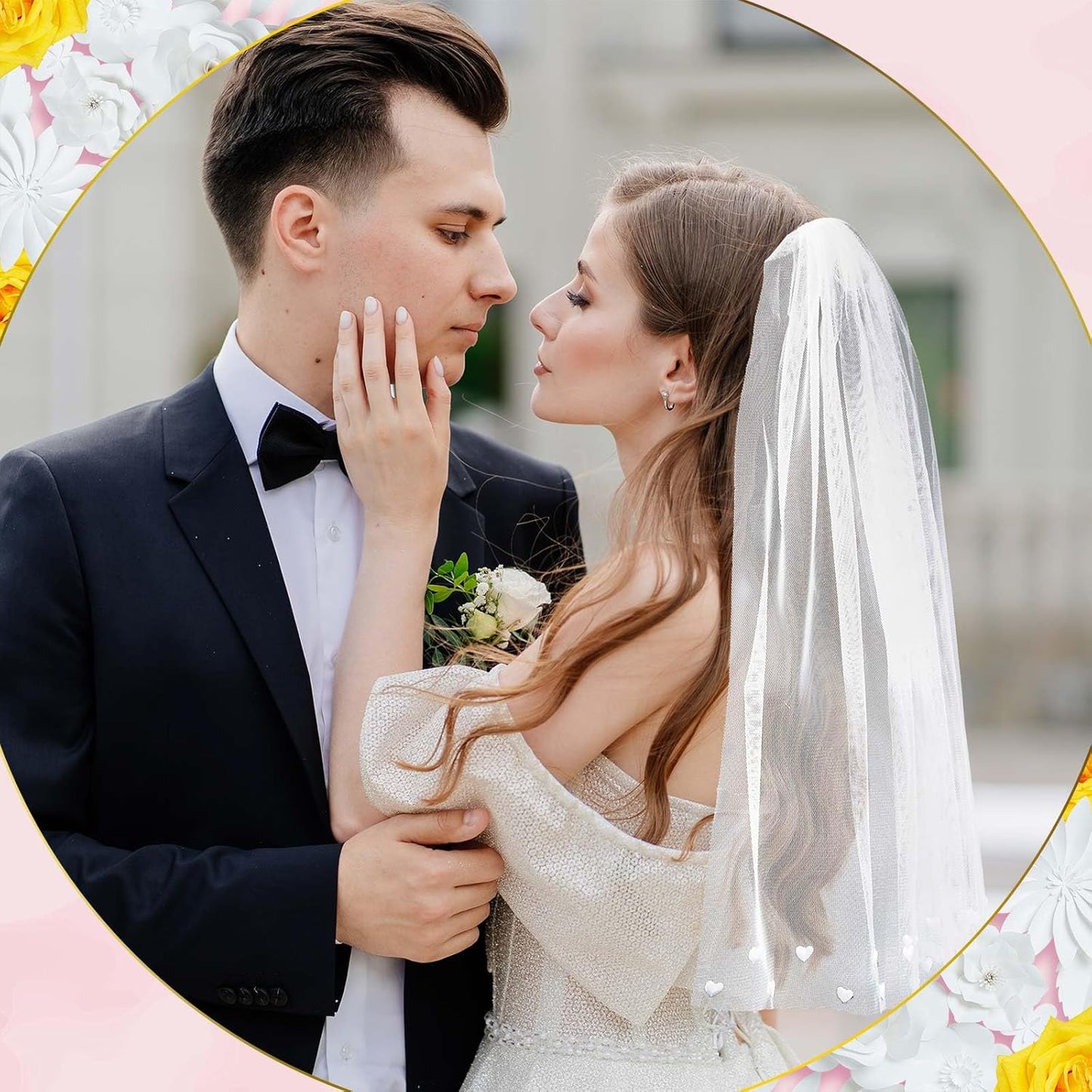 Vicenpal Bridal Bachelorette Veil with Comb Wedding Veils for Brides White Short Veil for Bachelorette Party