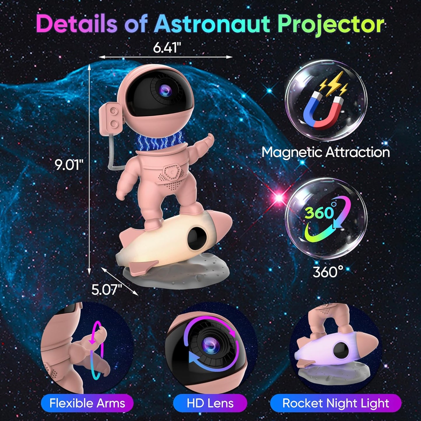 Star Projector, Astronaut Galaxy Projector for Bedroom, 12 in 1 HD Planetarium Projector with Timer & Rocket Night Lights, 360° Rotating Galaxy Star Night Light Projector for Kids Gifts