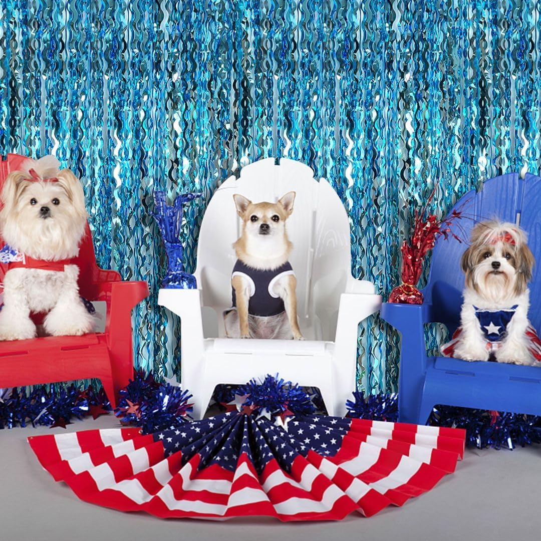 Blue Streamers Photo Backdrop Wave Foil Fringe Curtain Tinsel Backdrop Blue Birthday Parties Favor for Bachelorette, Frozen Birthday Ocean Themed Party Decorations Snow Flakes Decorating