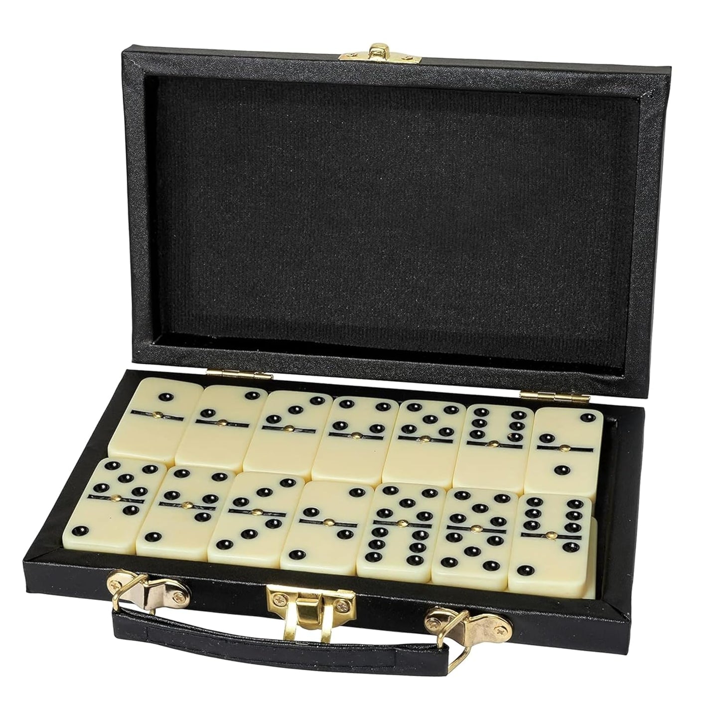 Kicko Domino Set - 28 Pieces Double Six Classic Dominoes in Durable Wooden Brown Box - Fun Mini Board Game for 2-4 Players - Ideal for Boys, Girls, Adults - Family Game Night and Vintage Party Games