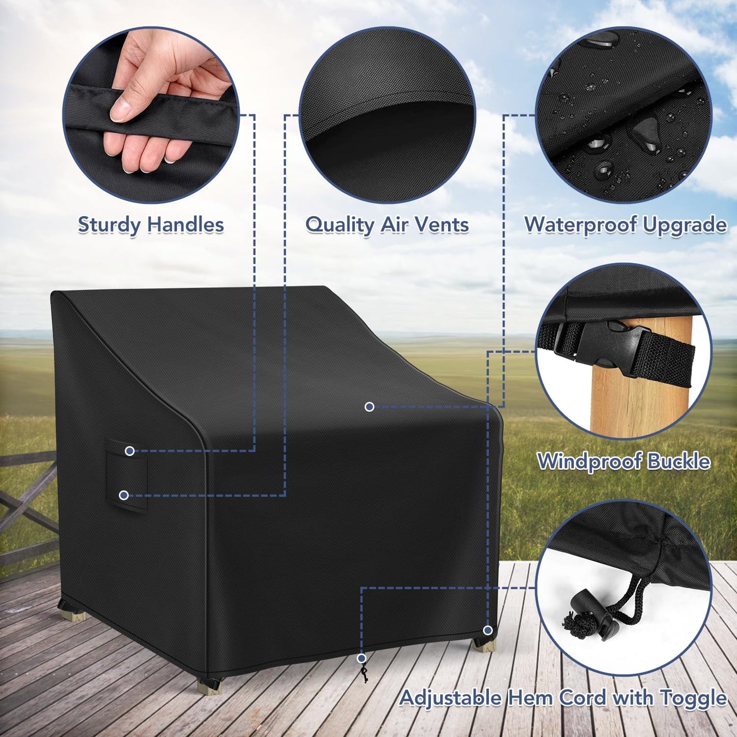 Patio Furniture Covers Waterproof for Chairs, Lawn Outdoor Chair Covers 2 Pack, Patio Chair Covers for Outdoor Furniture Fits up to 37W x 40D x 30H inches, Black