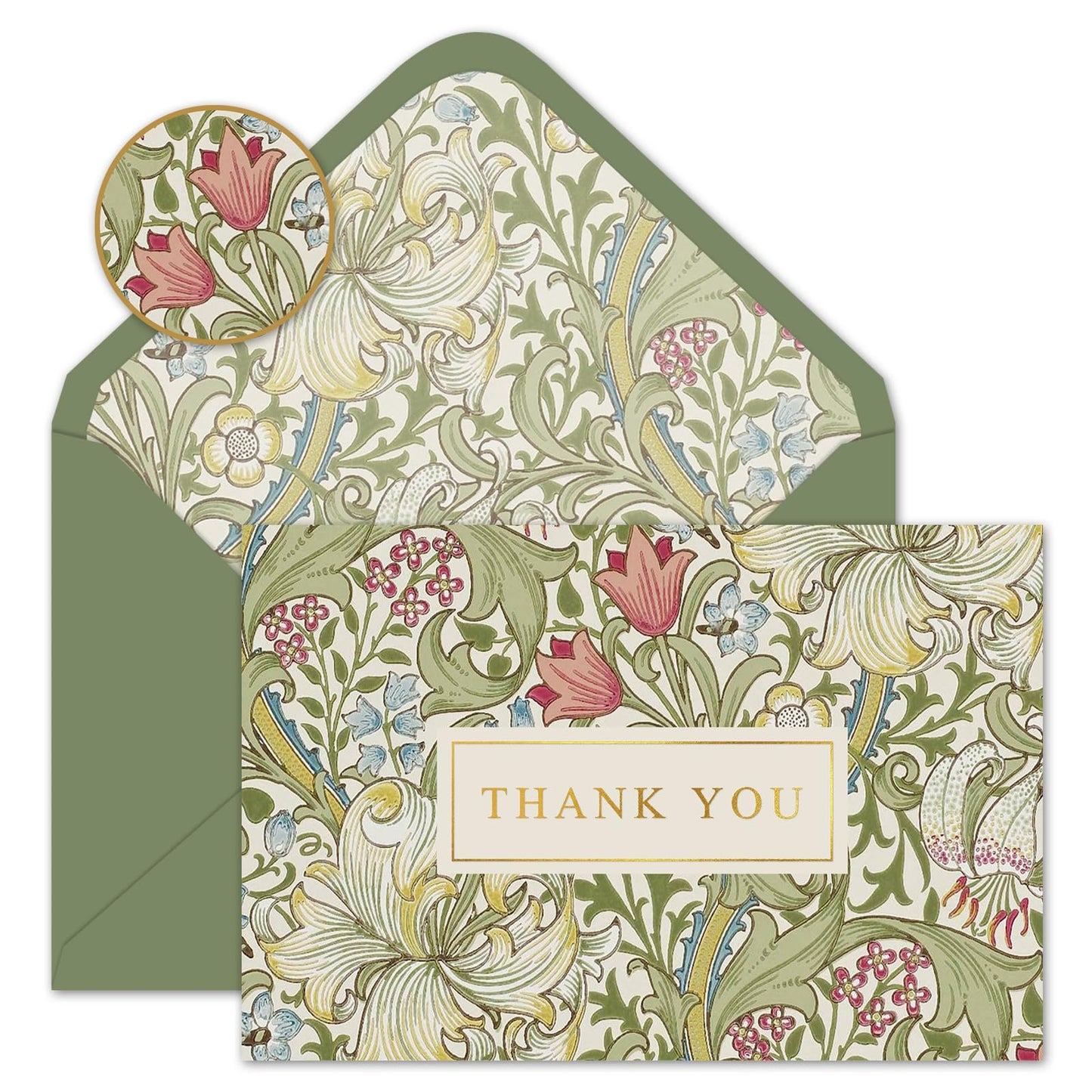 Whaline 24 Pack Floral Gold Foil Thank You Cards with Envelope & Sticker