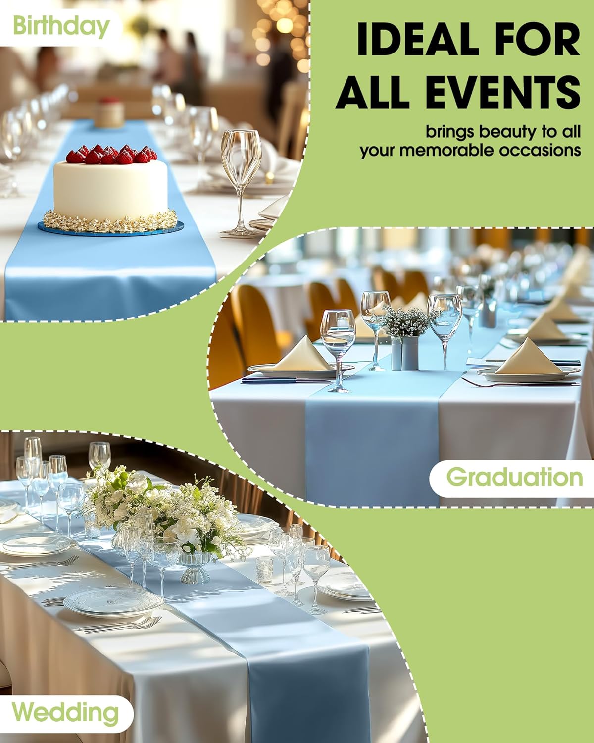 Pureegg Light Blue Plastic Table Runners - 10 Pack, 14'' x 108'', Water Resistant & Disposable Centerpiece Decorations for Table Cloth, Wedding, Birthday, Holiday, Baby Shower, Party, Home Decor