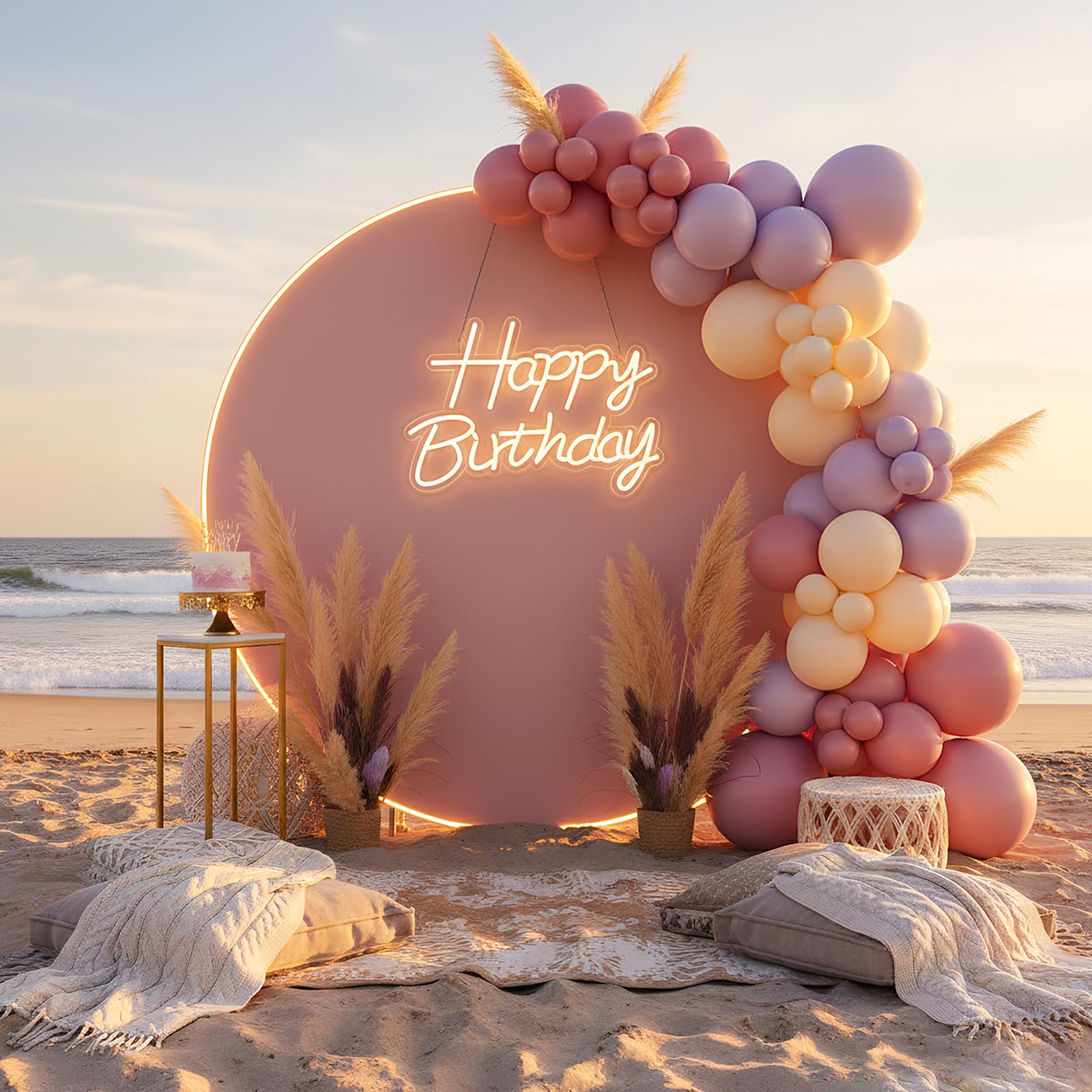 Happy Birthday Neon Sign for Backdrop, LED Happy Birthday Light Up Sign, USB Powered Dimmable Neon