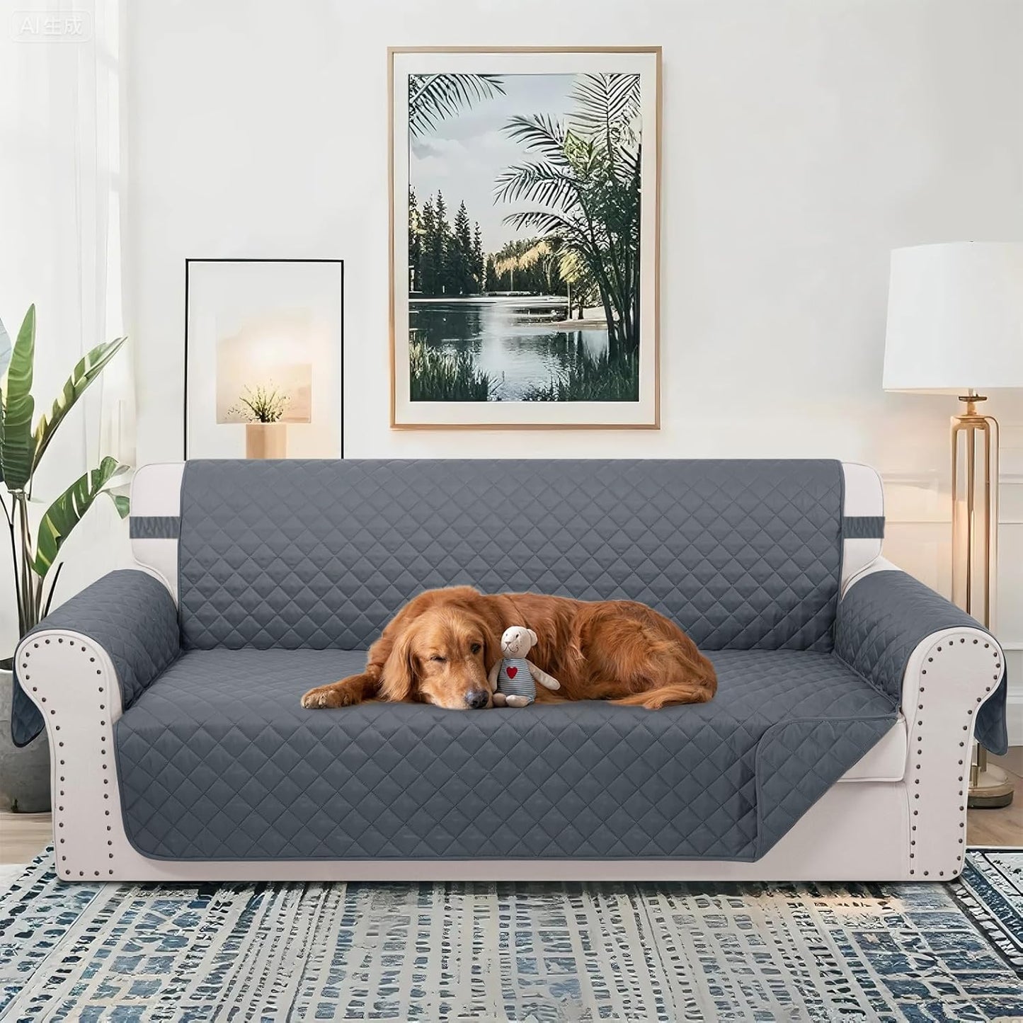 Reversible 4 Seater Sofa Cover 91 Inch Large Couch Cover Furniture Protector(Sofa XX-Large,Dark Blue/Dark Blue)