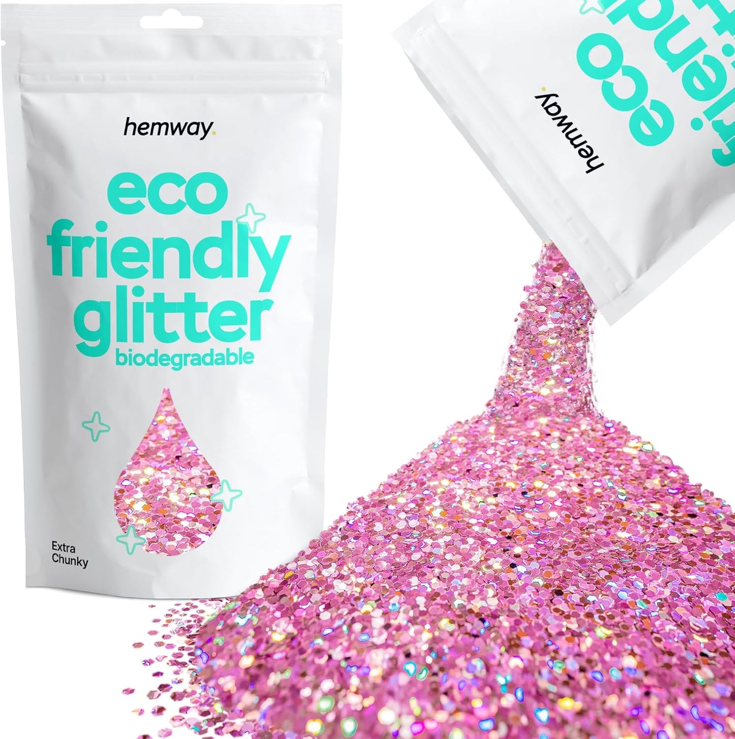 Hemway Eco Friendly Biodegradable Glitter 100g / 3.5oz Bio Cosmetic Safe Sparkle Vegan for Face, Eyeshadow, Body, Hair, Nail and Festival Makeup - Extra Chunky (1/24" 0.040" 1mm) - Pink Holographic