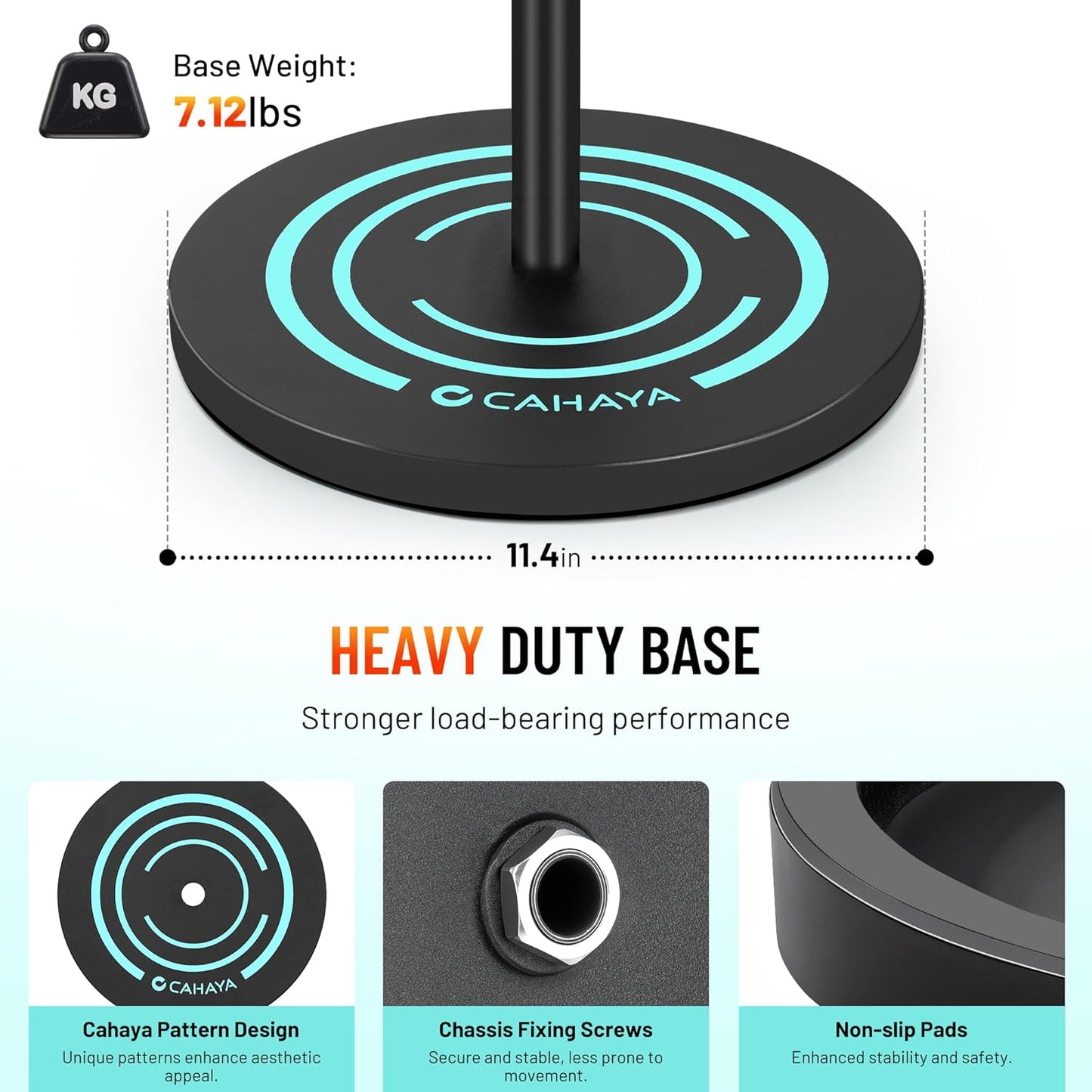 CAHAYA Microphone Stand Floor Universal - Metal Mic Stand with Weighted Round Heavy Base Mic Stands Adjustable Height with Phone Holder Mic Floor Stand with 2 Mic Clips and 3/8'' to 5/8'' Adapter