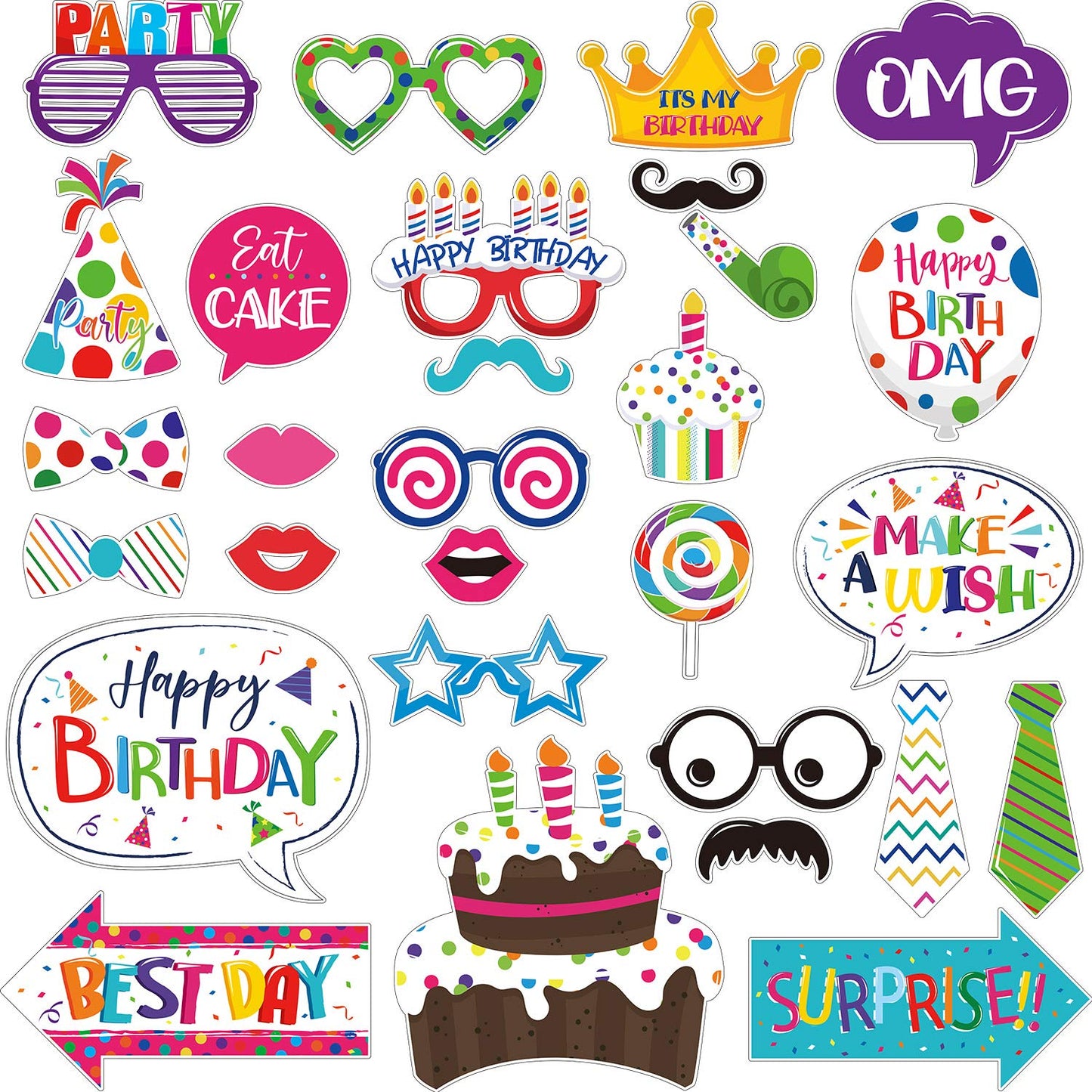 29 Pieces Birthday Photo Booth Props Kit Colorful Funny Kids Birthday Theme Table Centerpiece Craft