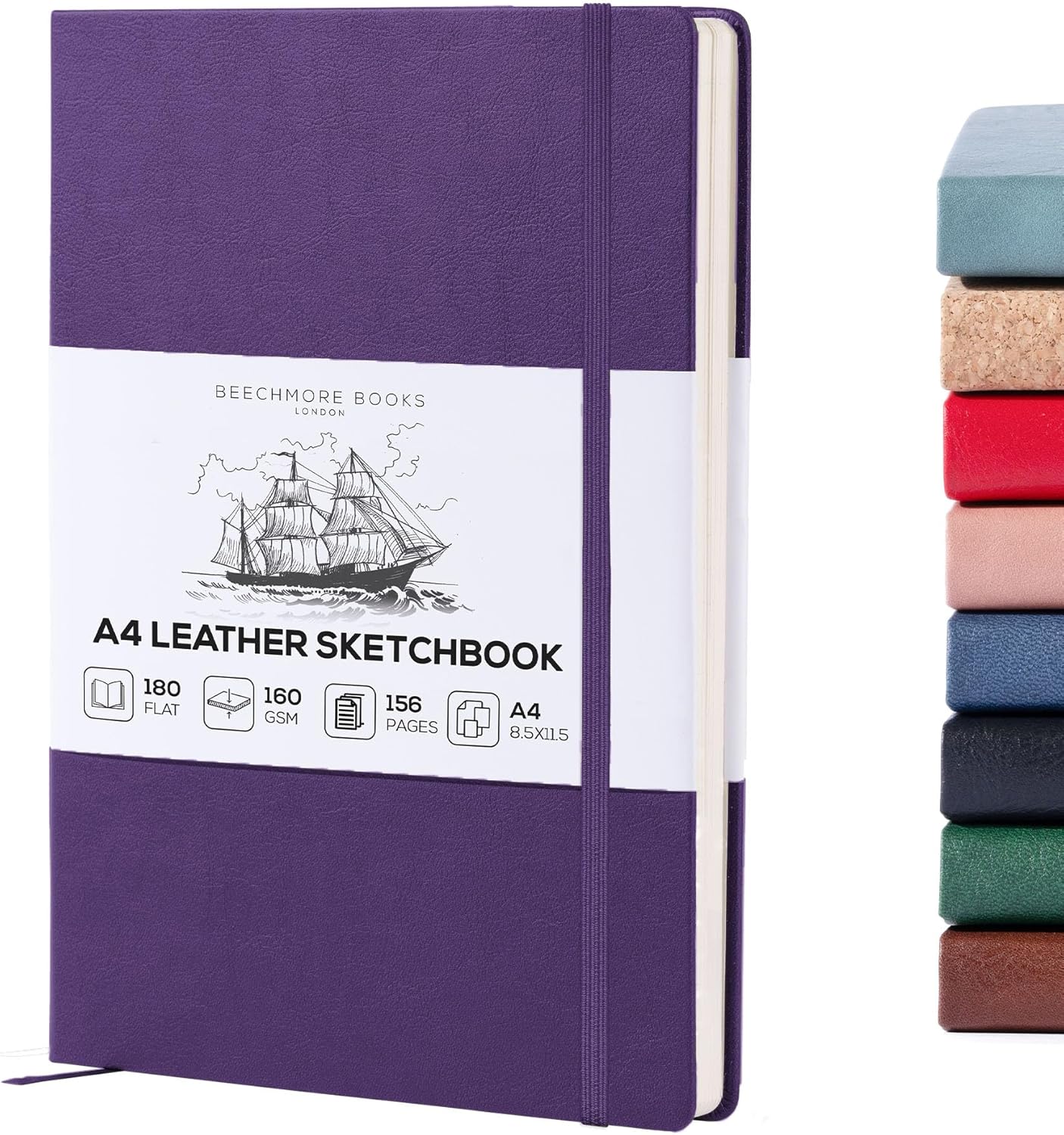 Beechmore Books A4 Sketchbook ??8.5x11 Premium Vegan Leather Bound Large Sketch Book Hardcover with 156 Thick 160gsm Perforated Ivory Pages, Blank Sketch Pad, Gift Boxed, Back Pocket, Ribbon Bookmark