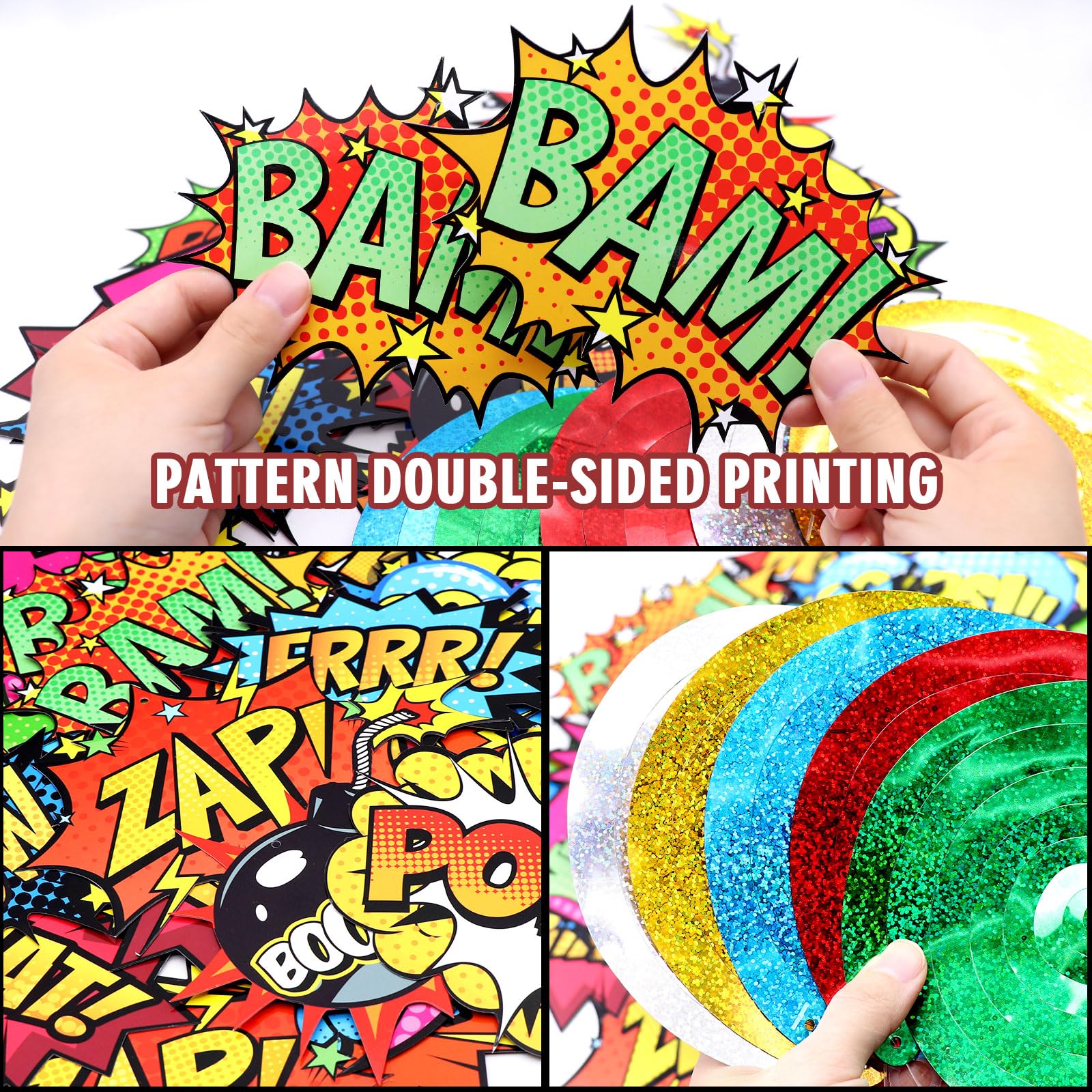 Superhero Hanging Swirls 30 Pack Hero Action Sign Foil Ceiling Hanging Swirls Streams Banner Decor