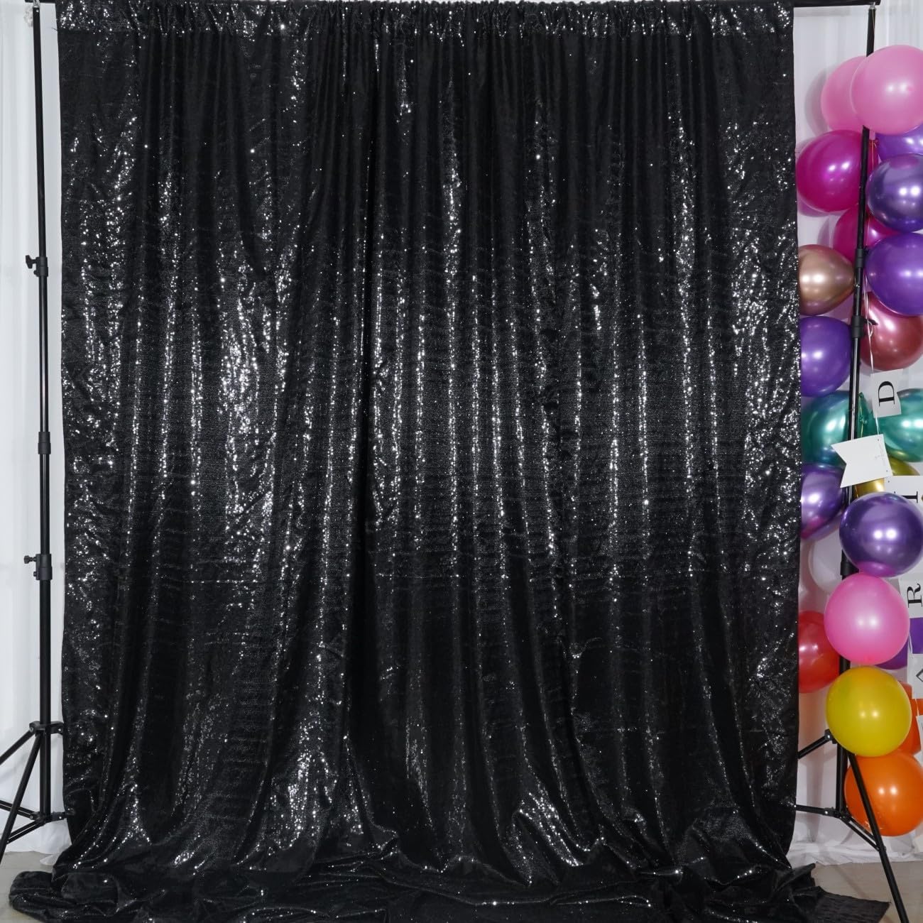 Poise3EHome 8Ft x 10Ft Black Sequin Backdrop, Glitter Thick Sequin Background Drapes, Sequence Xmas Thanksgiving Backdrop for Wedding Party Holiday Festival Decor