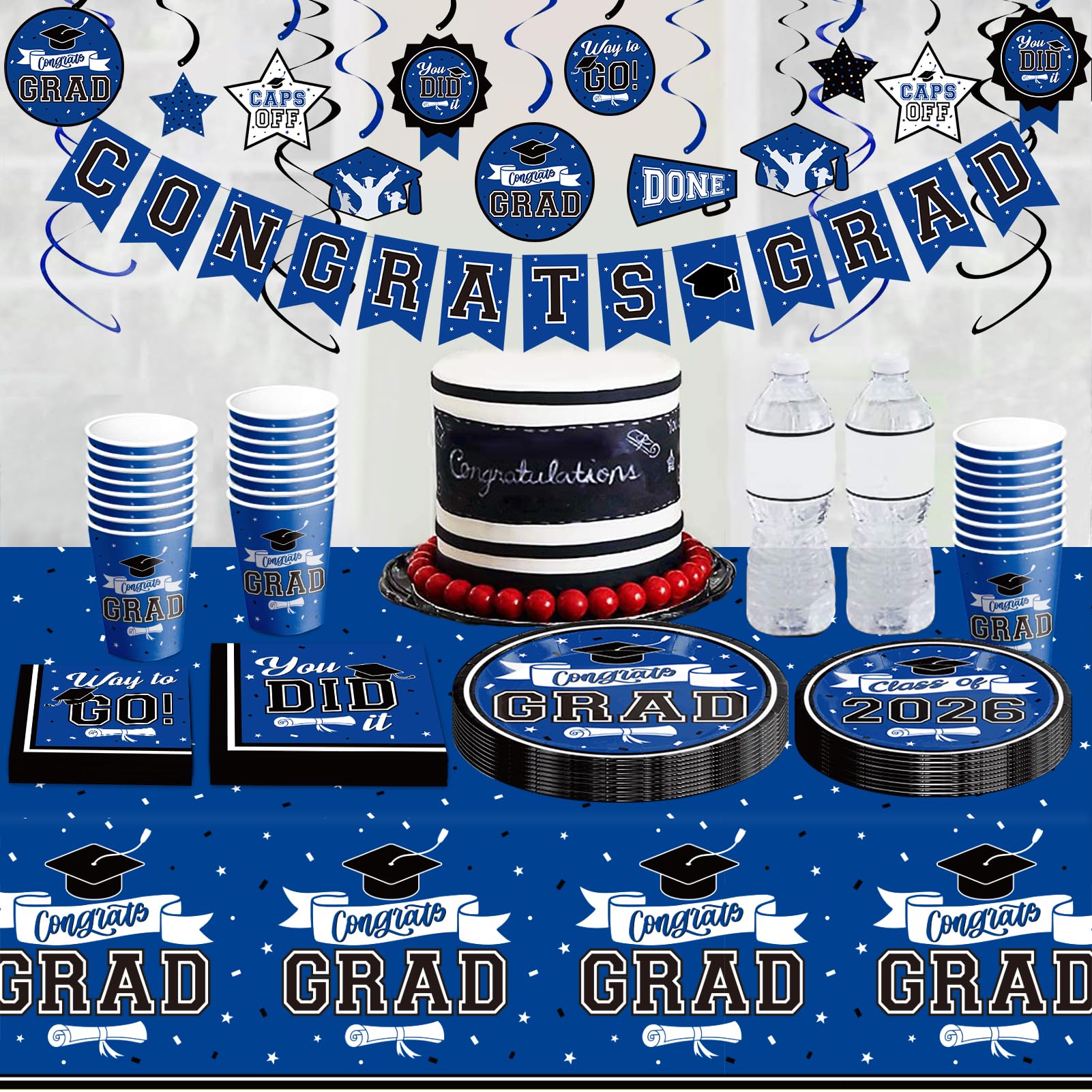 DAZONGE Graduation Decorations 2026 Blue, 265pcs Graduation Party Decorations 2026, Disposable