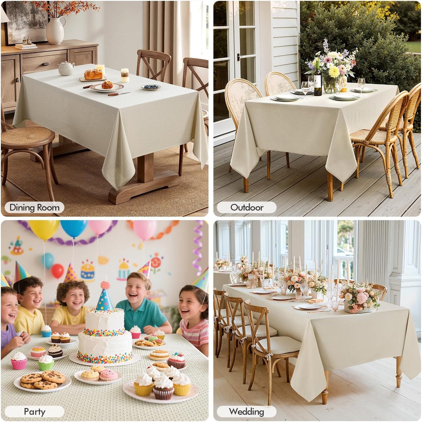 MIULEE Natural Linen Cottton Table Cloth Rectangle Tablecloth Waterproof Spillproof Cross-Star Textured Table Cltoth Decorative Farmhouse Style for Dining Party Weddings 60x120 Inch