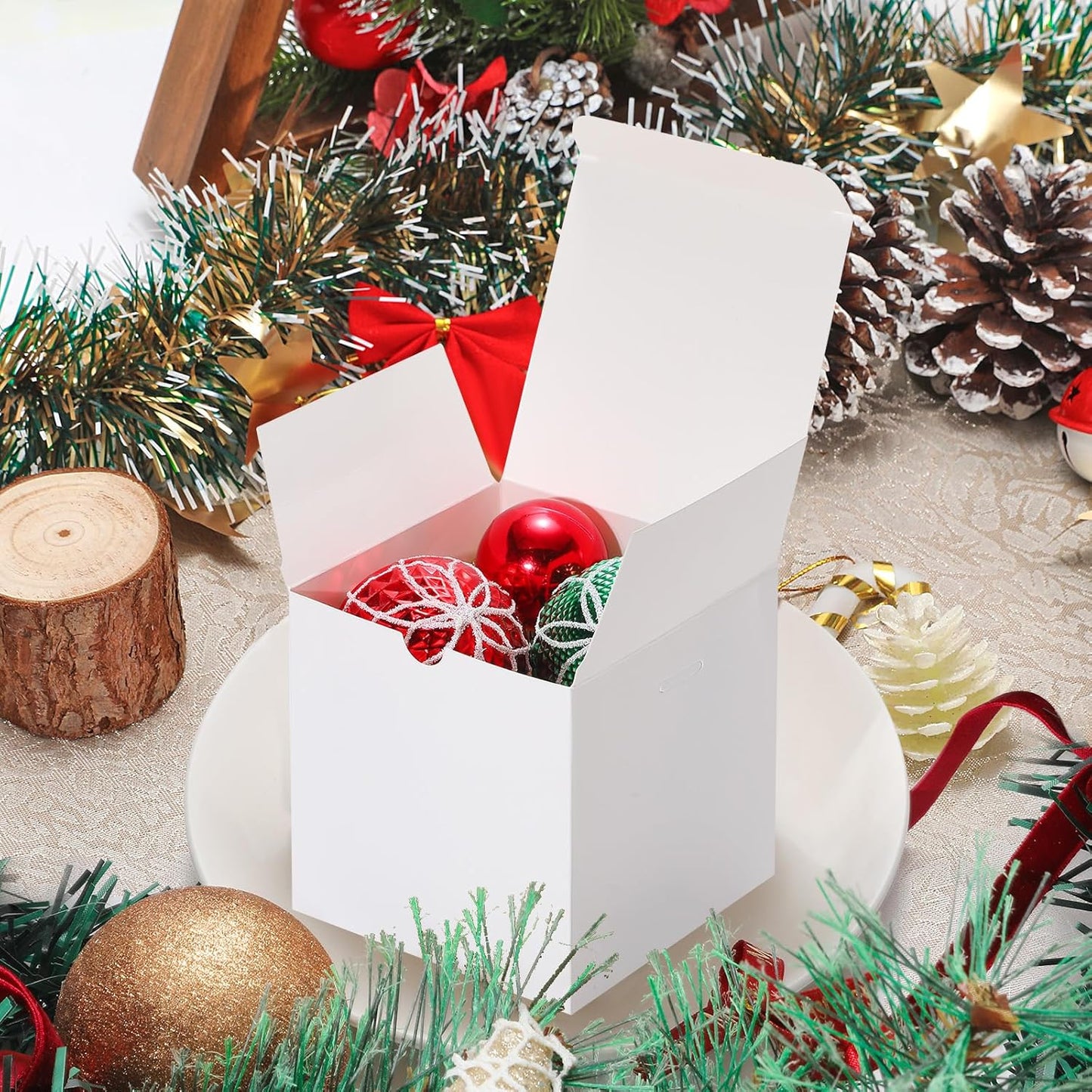 DOYIDE 60 Pcs Small Gift Boxes, 3x3x3 inches Kraft Paper Gift Box with Ribbons, White Candy Boxes for Christmas Wedding Favors Baby Shower Bridal Shower Birthday Party