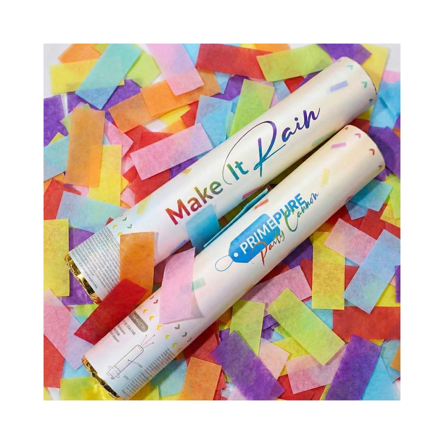 PrimePure Confetti Cannon Poppers, Biodegradable Multicolor Paper, 2 Pack