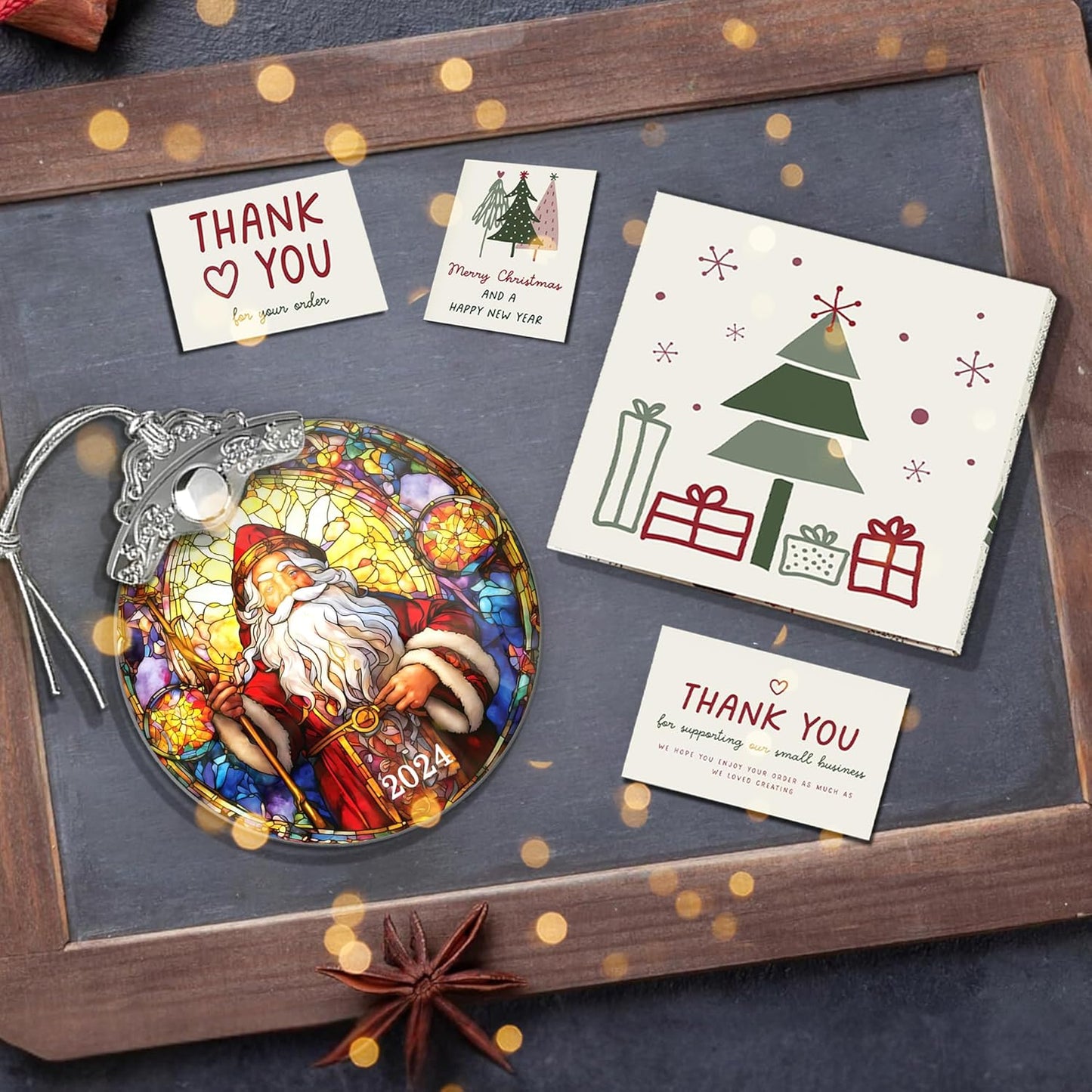 Christmas Tree Ornaments, Stained Glass Effect, Santa Claus Acrylic Art, Holiday Decor, White Elephant Gift for Adults, Christmas Decorations, Stocking Stuffers for Women