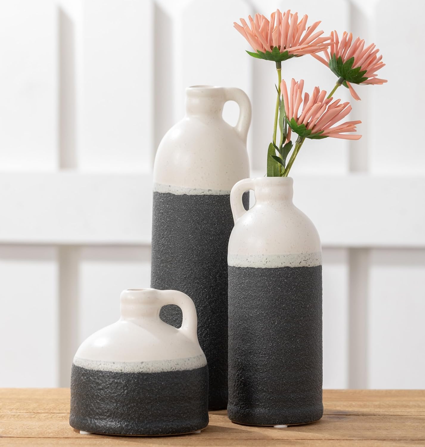 Sullivans Jug Vase Set, Two Tone White and Grey Texture Farmhouse Decor for Your Kitchen, Bedroom, Office, Living Room, & Bathroom, Coffee Table Decor, Aesthetic Centerpiece Decorations (CM2945)