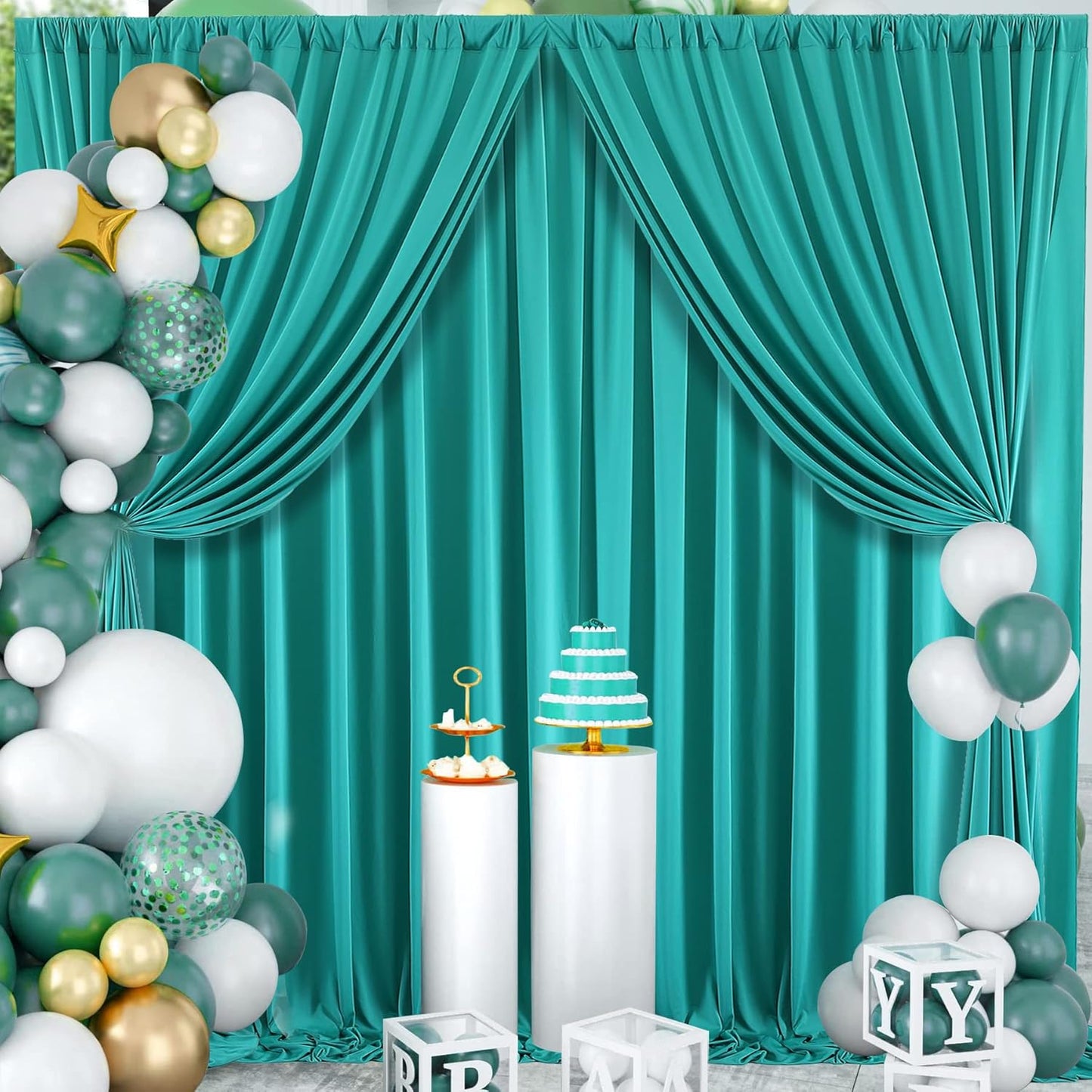 10 ft x 10 ft Wrinkle Free Turquoise Backdrop Curtain for Parties, Thick Polyester Teal Photo Backdrop Drapes,2 Panels 5ft x 10ft for Baby Shower Wedding Engagement Birthday Mermaid Party