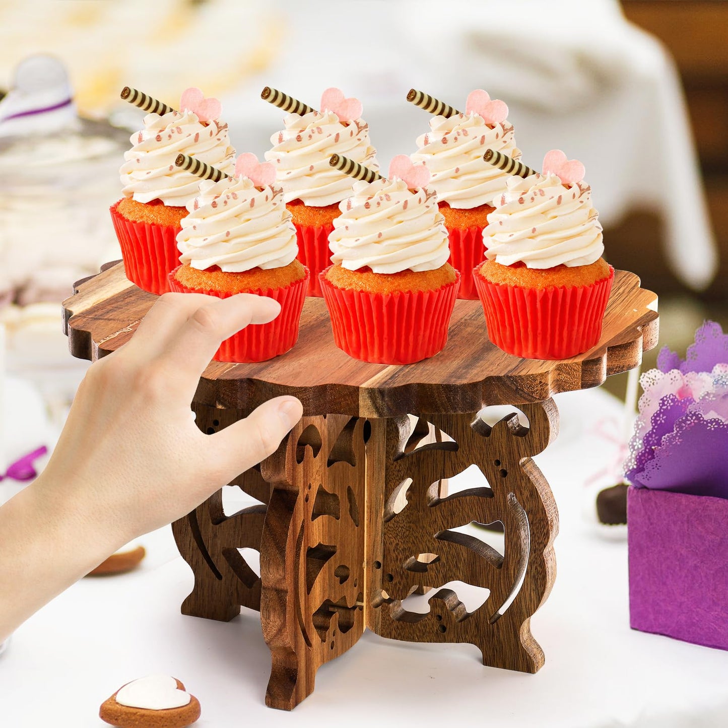 Eorbow 12" Wood Cake Stand, Acacia Wooden Rustic Cupcake Holder, Wedding Table Centerpiece Dessert