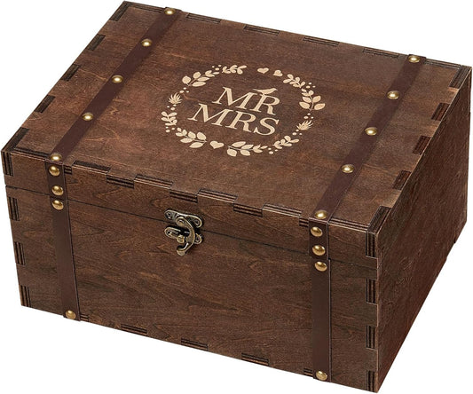 AW BRIDAL Large Mr and Mrs Wedding Keepsake Box with Lids, Engraved Wooden Storage and Decorative Box, Bridal Shower Gifts for Bride Bachelorette, Engagement Gift for Couples Newly Engaged