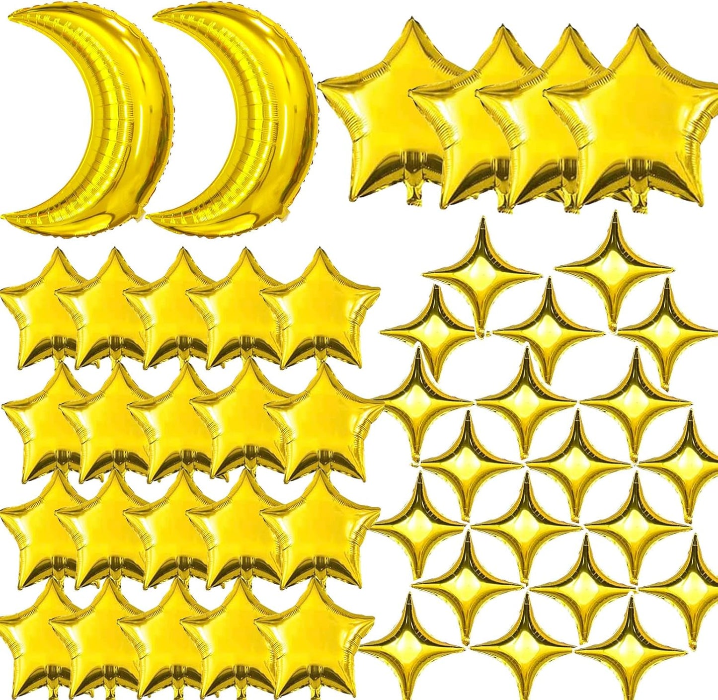 50pcs Moon and Star Balloons Gold，36"Moon Foil Balloons 18"10" Star Foil Balloons Four Pointed Star Balloon Mylar Balloon for Baby Shower Christmas Anniversary Wedding Birthday Party