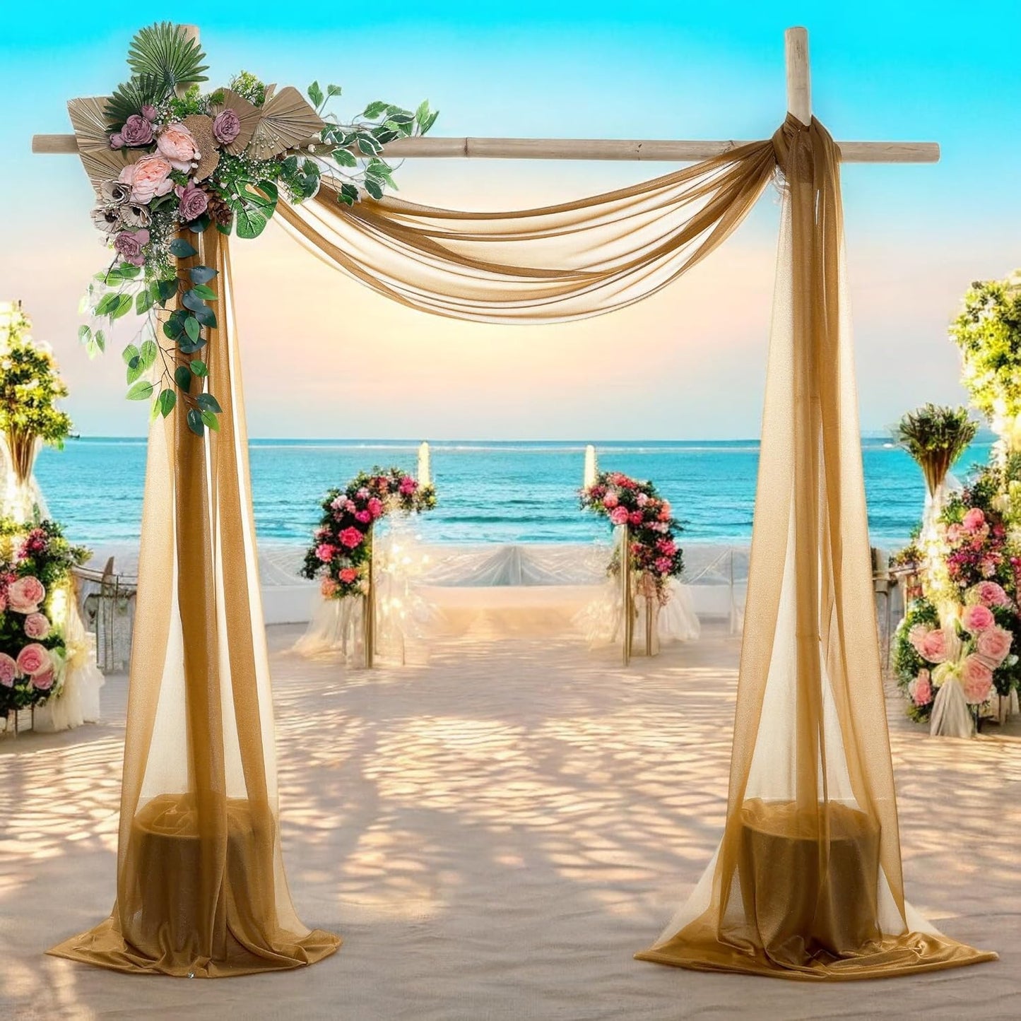 MDS Halloween Chiffon Draping Fabric - 2 Panel, 30" Wide x 40ft Long - Sheer Spooky Arbor & Canopy Drapery for Haunted House Backdrops, Party Ceilings, DIY Costumes & Themed Events - Mocha