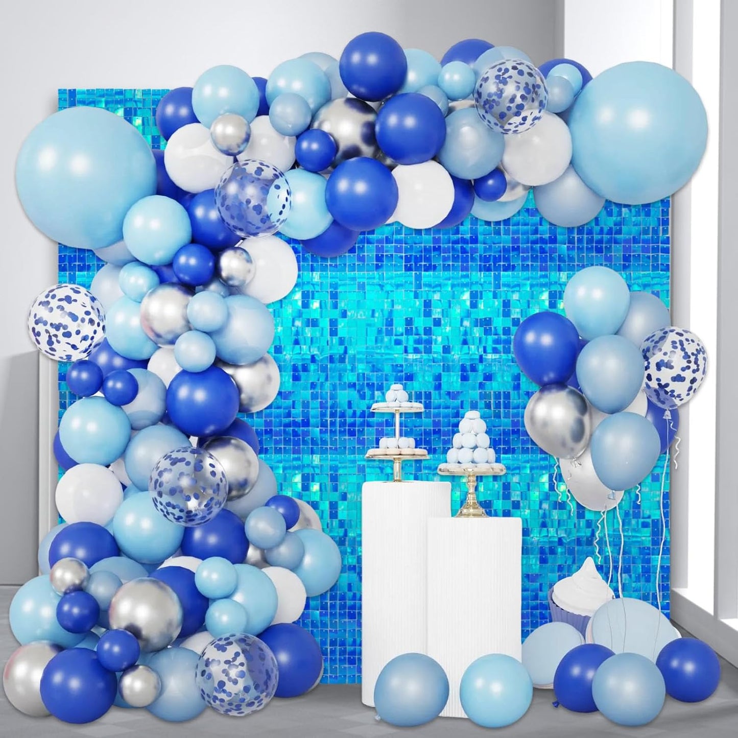 12PCS Colorful Lake Blue Shimmer Wall Backdrop, Square Sequin Photo Backdrops Panel, Glitter Wall Background for Birthdays, Weddings, Christmas, Engagements, Disco Bachelorette Party Decor (3FTx4FT)