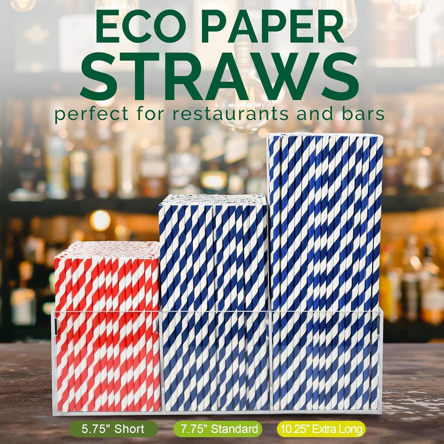 10 Inch Long Disposable Drinking Straws Paper - Navy Blue Striped, 100 Counts - 100% Biodegradable