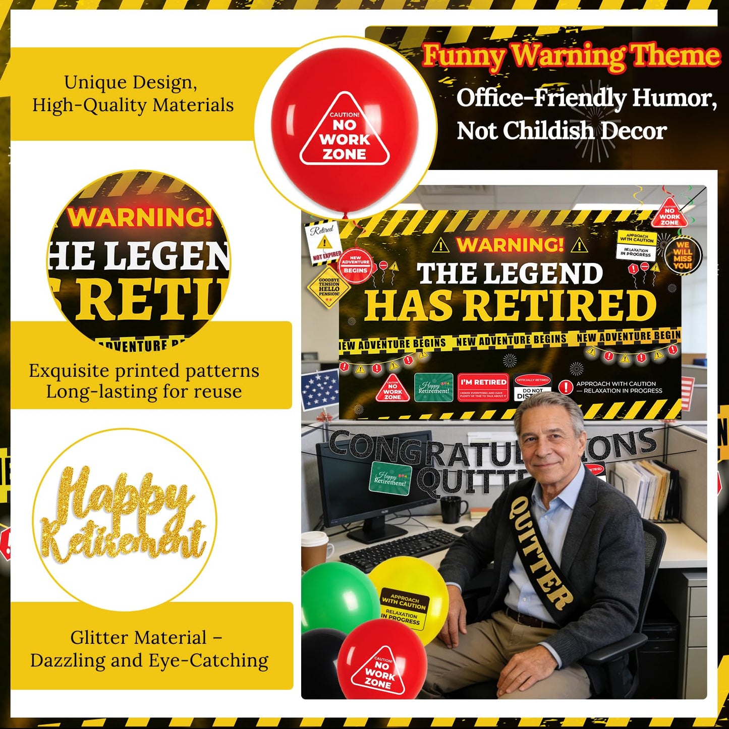 Retirement Party Decorations for Coworker, Funny Warning Theme Happy Retirement Decorations with