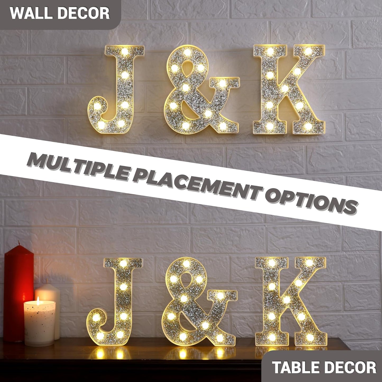 Marquee Light Up Letters, Glitter Silver LED Letter Lights Battery Powered Alphabet Letter Sign for Night Light Wedding Birthday Party Cafe Bar Decoration Girls Room Decor - &