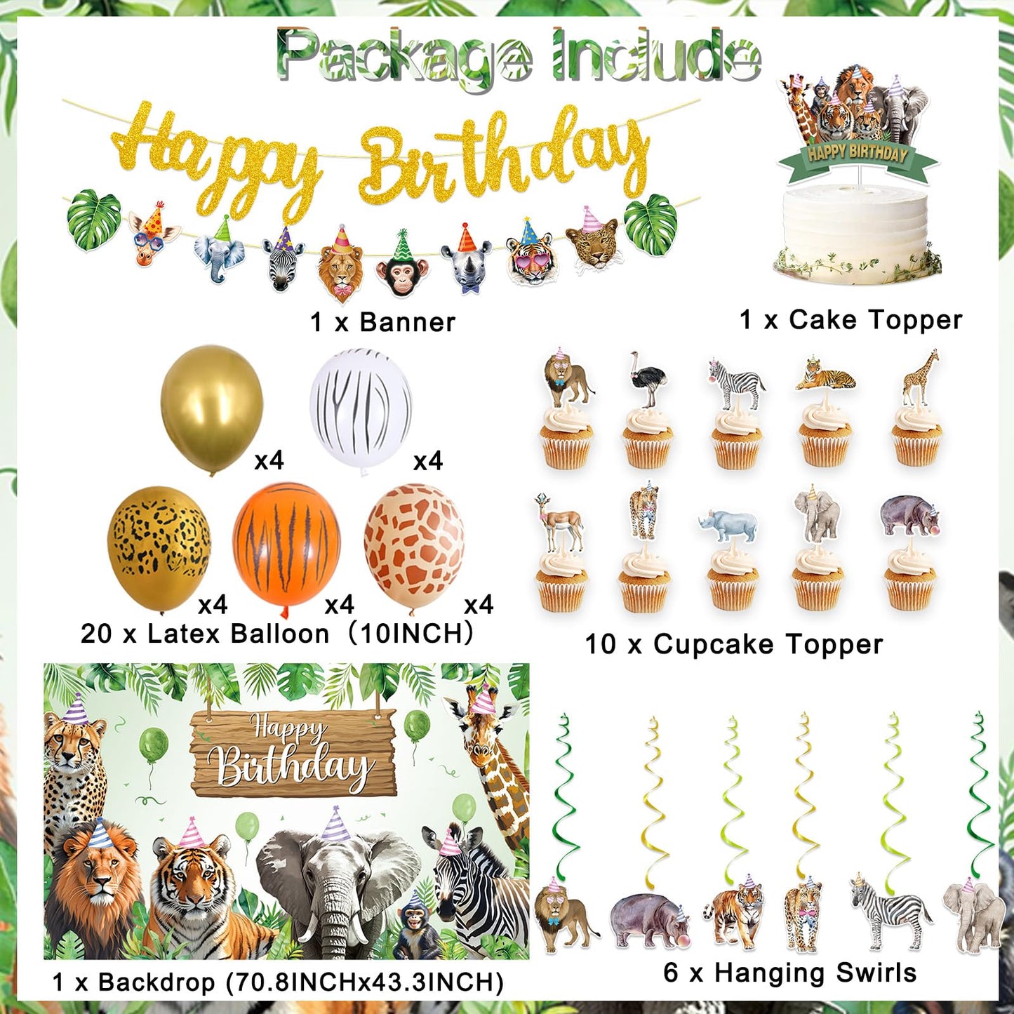 Roetyce Safari Animals Birthday Party Decorations, Jungle Birthday Banner