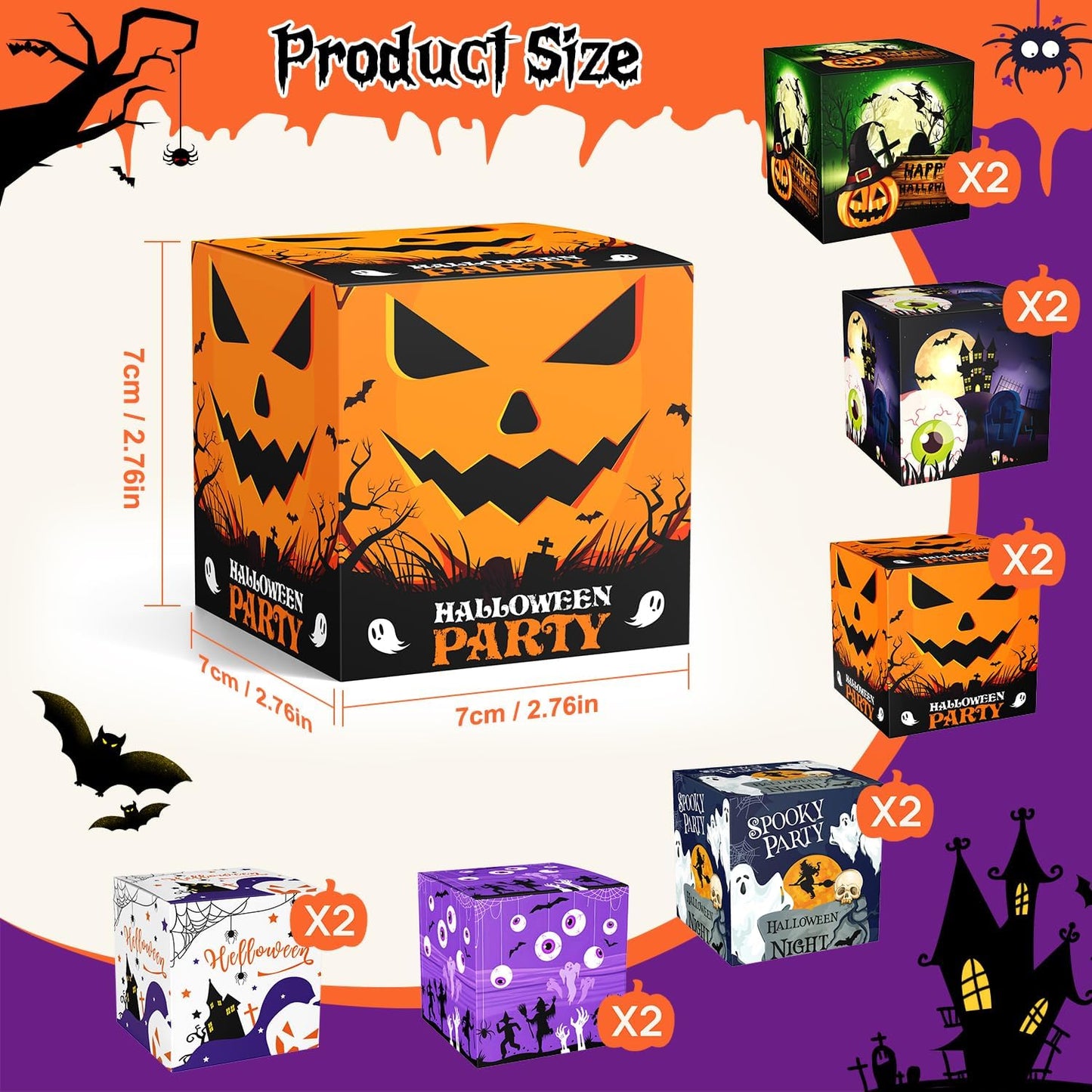 ScandiCasis 12 PCS Halloween Treat Boxes, 6 color, Halloween Treat Bag Stuffers with Rich Classic Elements Such as Ghosts, Witches, Bats Children's Bags Party Favors and Party Decorations