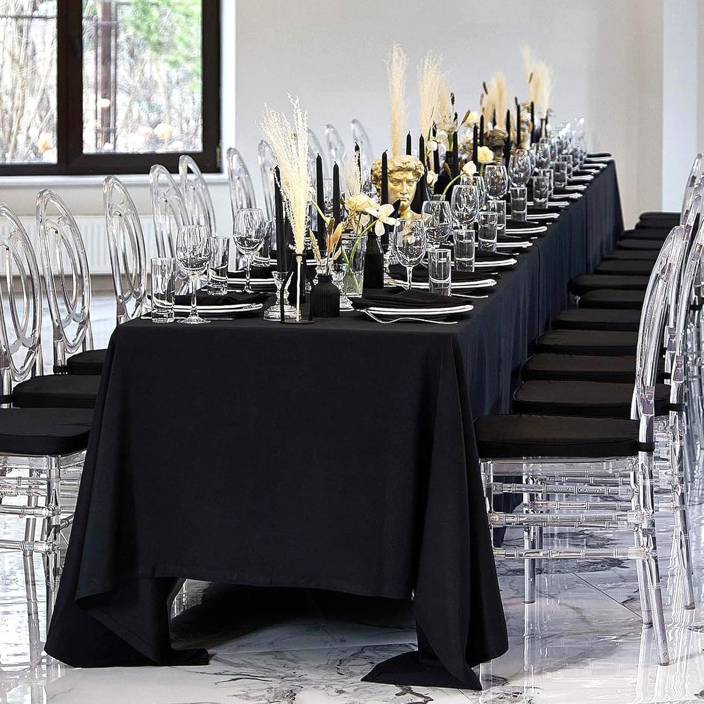 8 Pack Black Tablecloths 60 x 102 Inch Rectangular Table Cloths for Rectangle Tables 6ft, Wrinkle Resistant Black Table Cloth Washable Polyester Fabric for Buffet Wedding Party Banquet