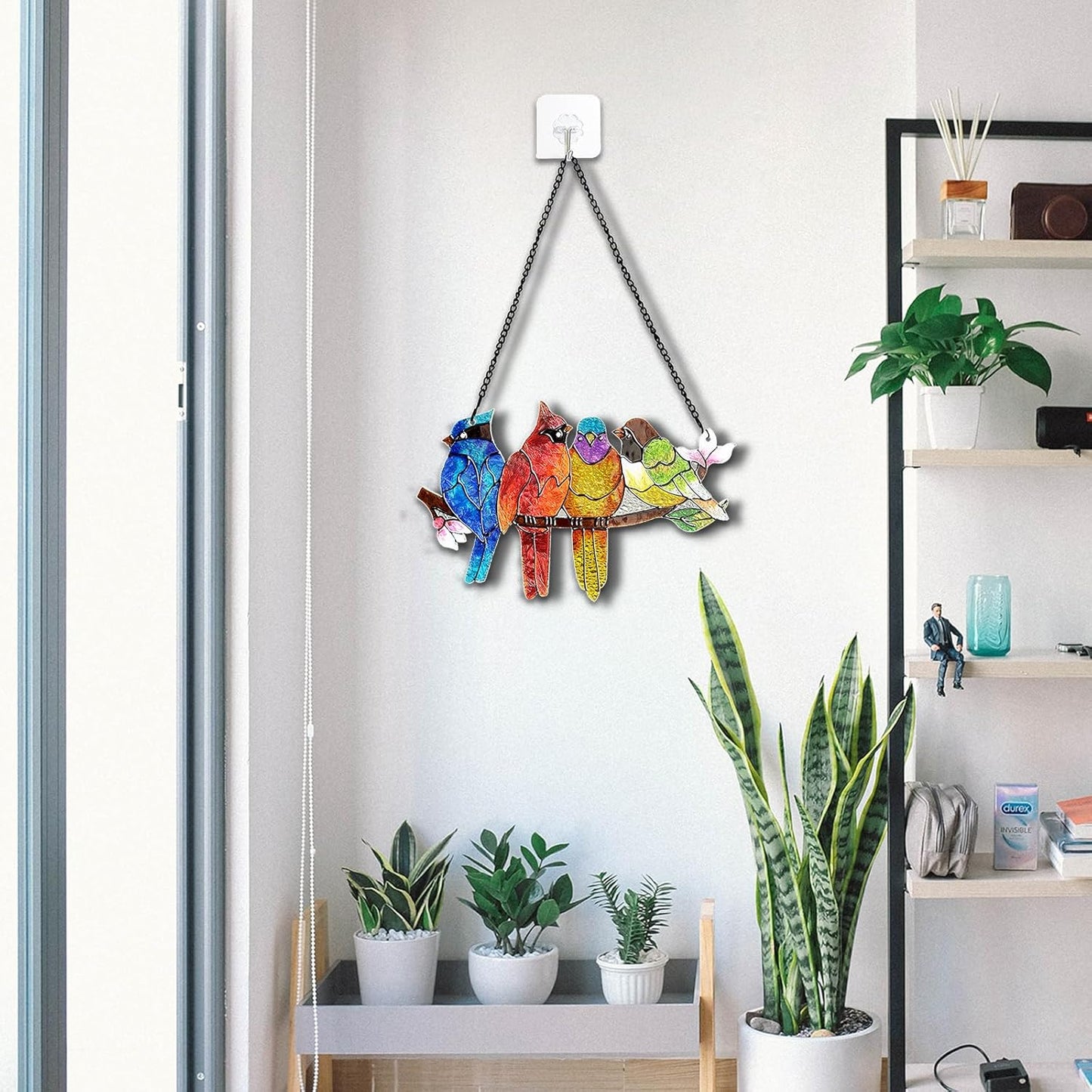 Stained Glass Window Hanging - Birds on A Branch Suncatcher for Window Doors Home Decoration, Valentine's Day Mother's Day Birthday Bird Lover Gifts for Women, Men, and Mom Grandma