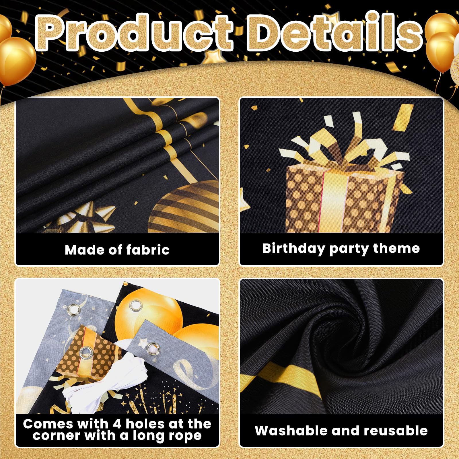 Lonfliness Personalized Birthday Banner Happy Birthday Party Decoration Custom DIY Black Gold
