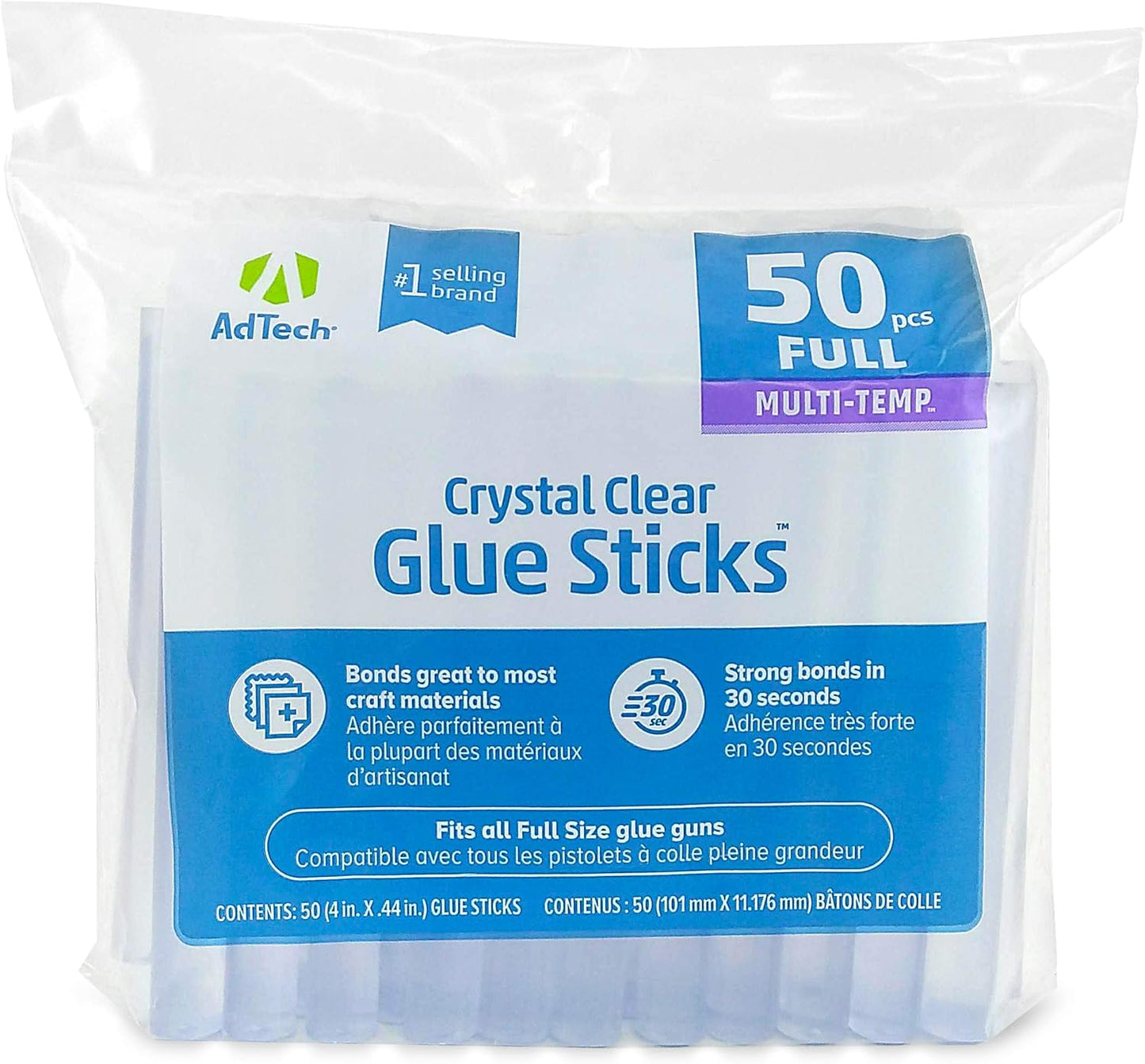 AdTech Crystal Clear Hot Glue Gun Sticks (W220-14ZIP50) ??Full Size Hot Glue Sticks. All-purpose glue sticks for crafting, scrapbooking & more. 50 pieces. Length: 4??Diameter: .44??