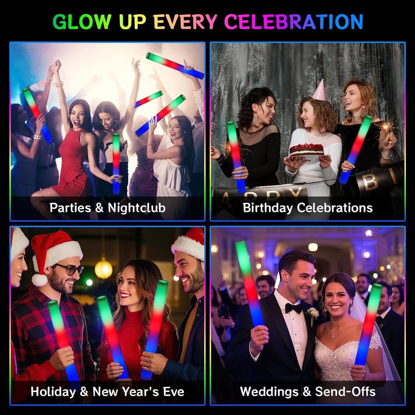 AOWDIAO 45 Pcs 16″ Foam LED Glow Sticks, 3 Light Up Modes, Party Favors for Wedding, Festival & More