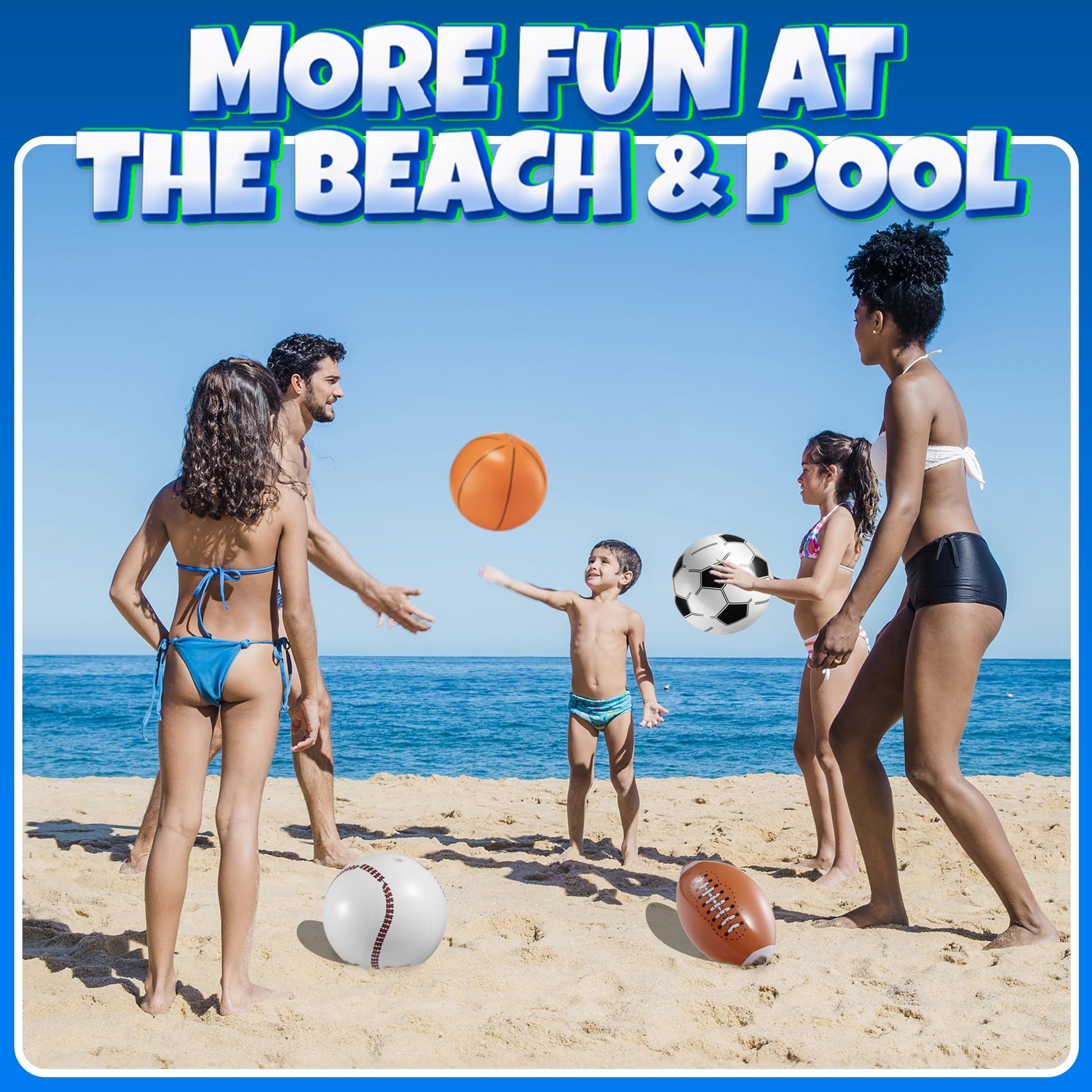 16" Inflatable Sports Beach Balls Variety Pack (12 Pcs) - 3 of Each Sport