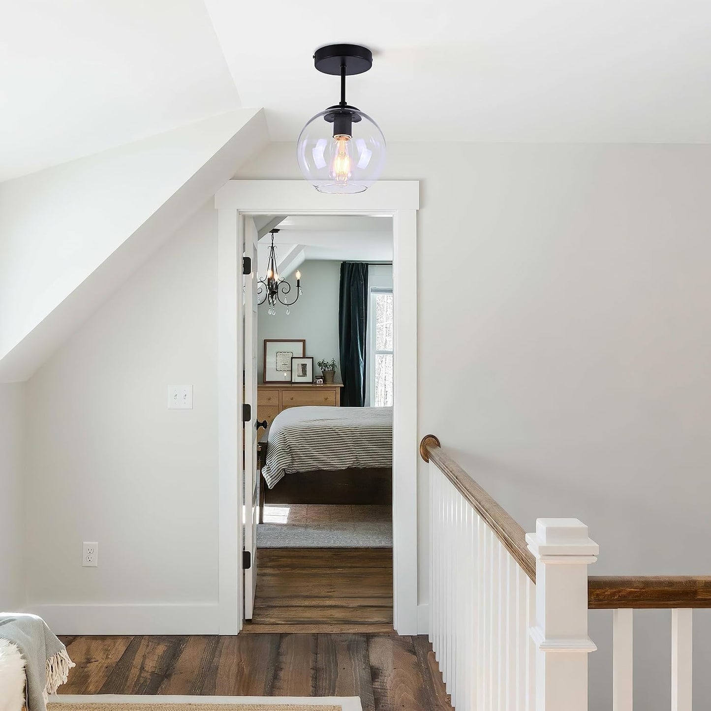 Black Semi Flush Mount Ceiling Light Fixture with Clear Glass Light Fixture Mid Century Light Fixtures Black Semi Flush Ceiling Light Fixtures for Dining Room Kitchen (Bulb Included)